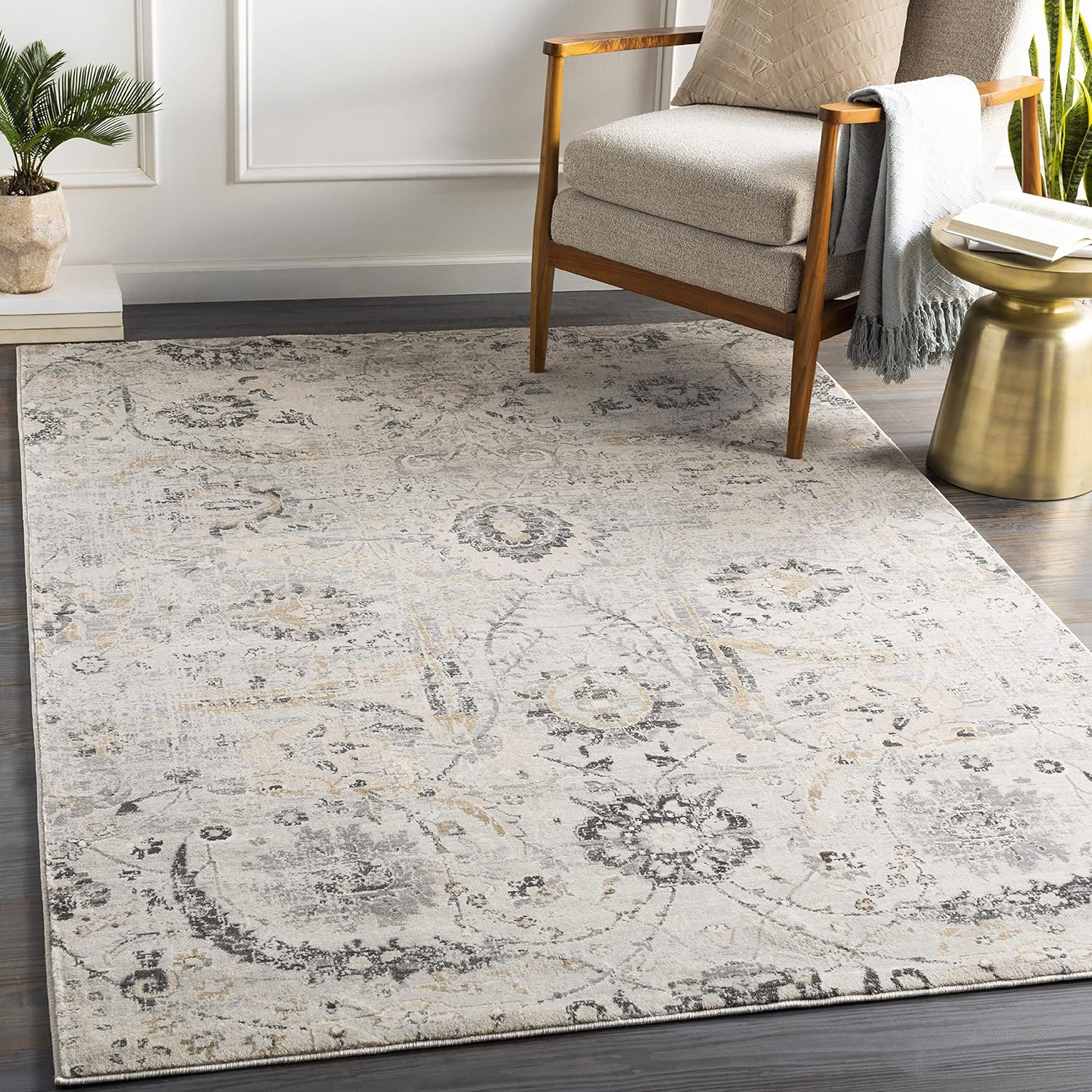 Avellino Charcoal Gray Synthetic Fur Stain-Resistant Area Rug