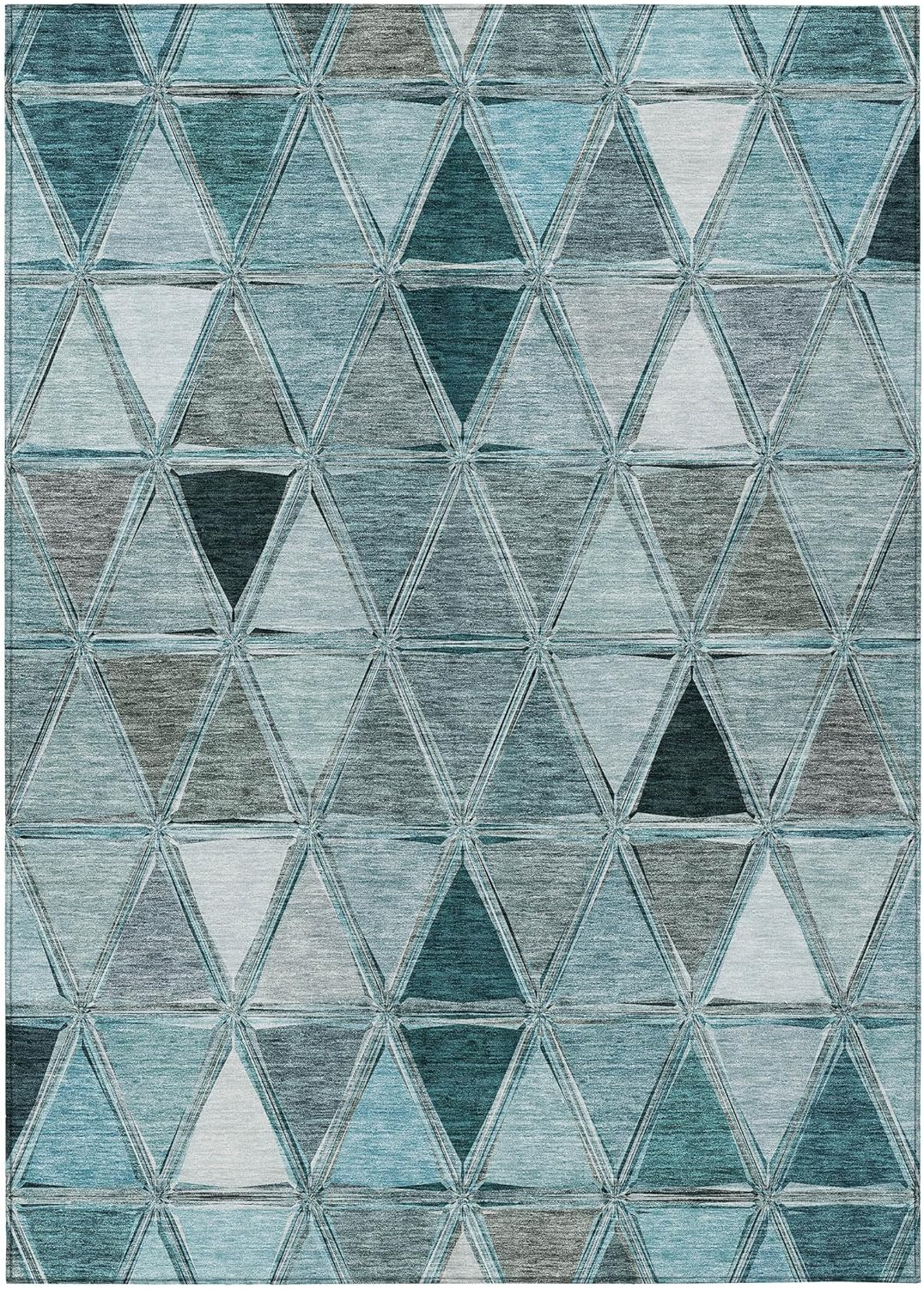 Teal Geometric Flat Woven Indoor Outdoor Washable Rug