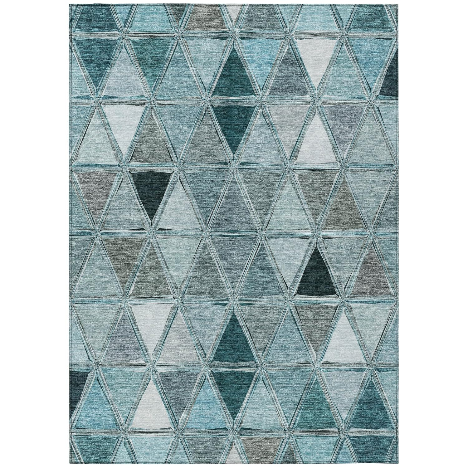 Teal Geometric Flat Woven Indoor Outdoor Washable Rug