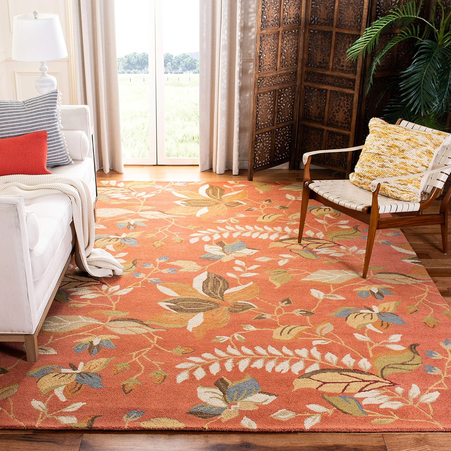 SAFAVIEH Blossom Evelyn Floral Flowers Wool Area Rug, Rust/Multi, 6' x 6' Square