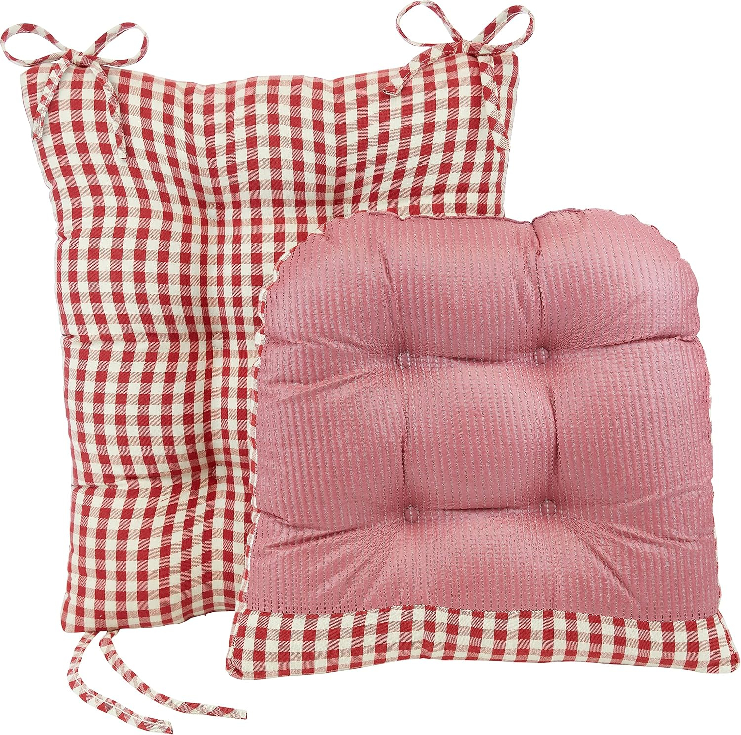 Klear Vu The Gripper Non-Slip Rocking Chair Cushion Thick, includes Seat Pad & Back Pillow with Ties for Indoor Living Room Rocker, 17x17 Inches, 2 Piece Set, Gingham Red