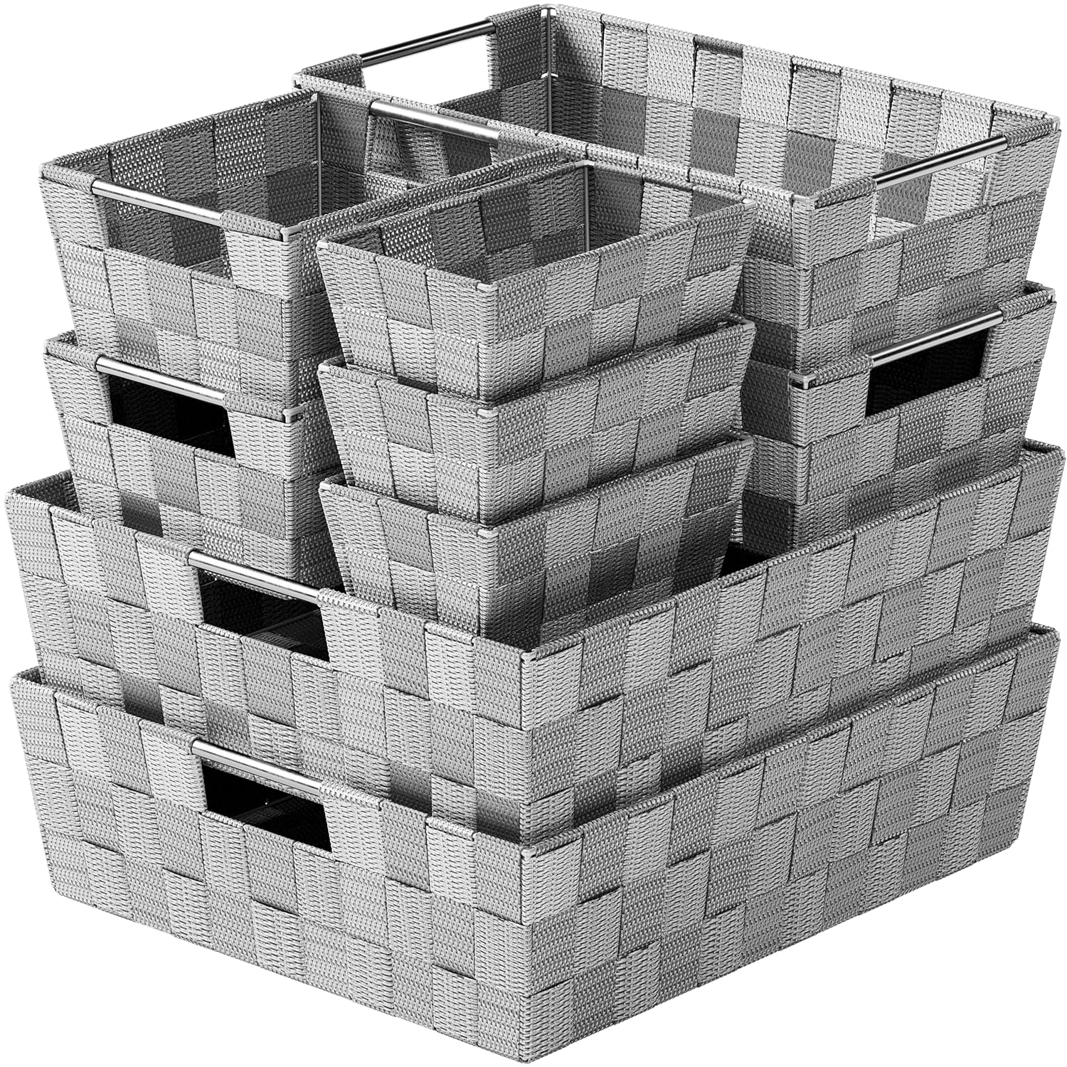 Baskets For Organizing Set Of 9 Dark Grey - Storage Baskets For Shelves - Perfect Closet Organizer Bins, Bathroom Basket, and Pantry Basket - Small Storage Bins For Shelves - Bin For Organization