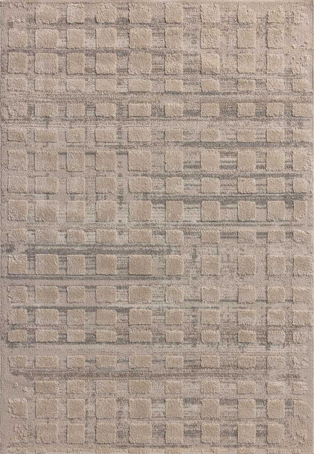 Pebble Beige High Pile Polyester Moroccan Area Rug