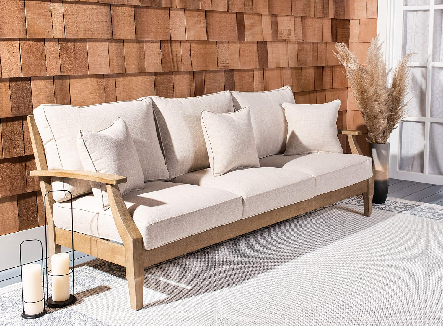 Safavieh  Couture Martinique Wood Patio Sofa Natural / White