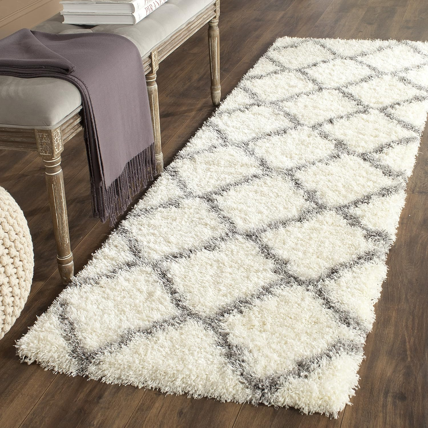 Montreal Shag SGM866 Power Loomed Runner Rug - Ivory/Grey - 2'3"x9' - Safavieh.