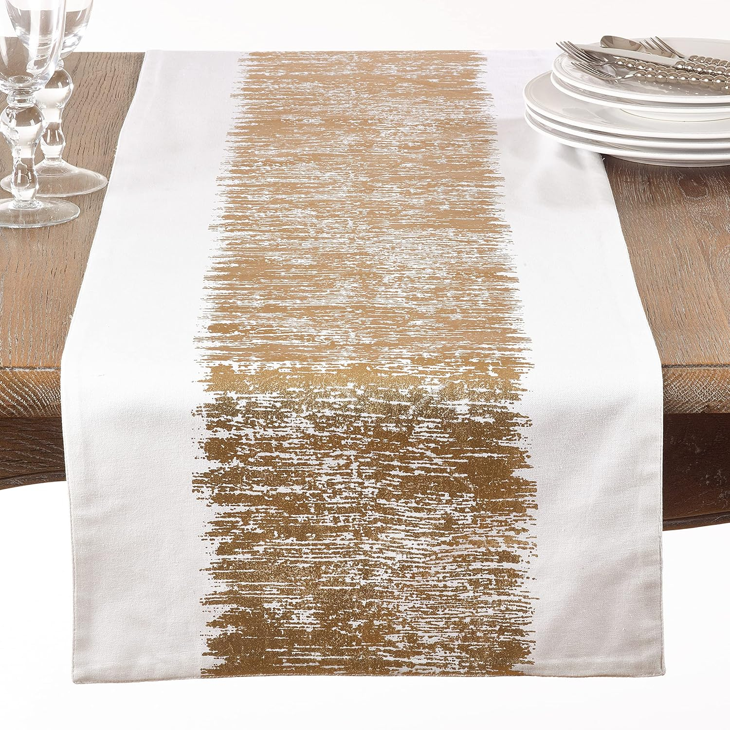 Saro Lifestyle Metallic Banded Design Runner, Gold, 16" x 120"