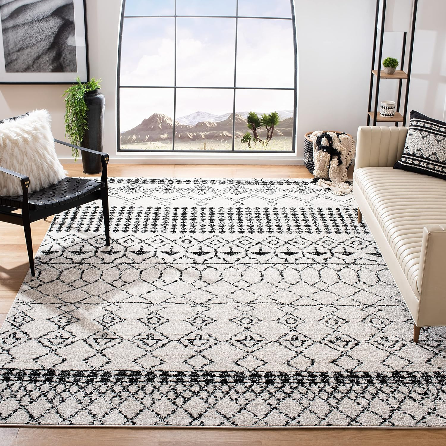 SAFAVIEH Tulum Coriander Moroccan Geometric Area Rug, 10' x 10' Square, Ivory/Black