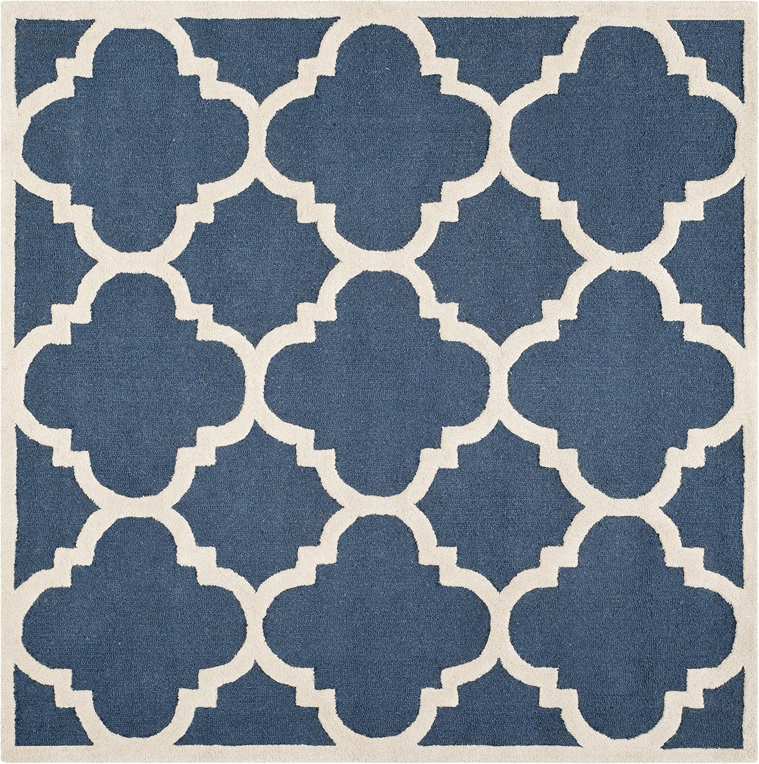 SAFAVIEH Cambridge Justine Geometric Quatrefoil Wool Area Rug, Navy/Ivory, 10' x 10' Square
