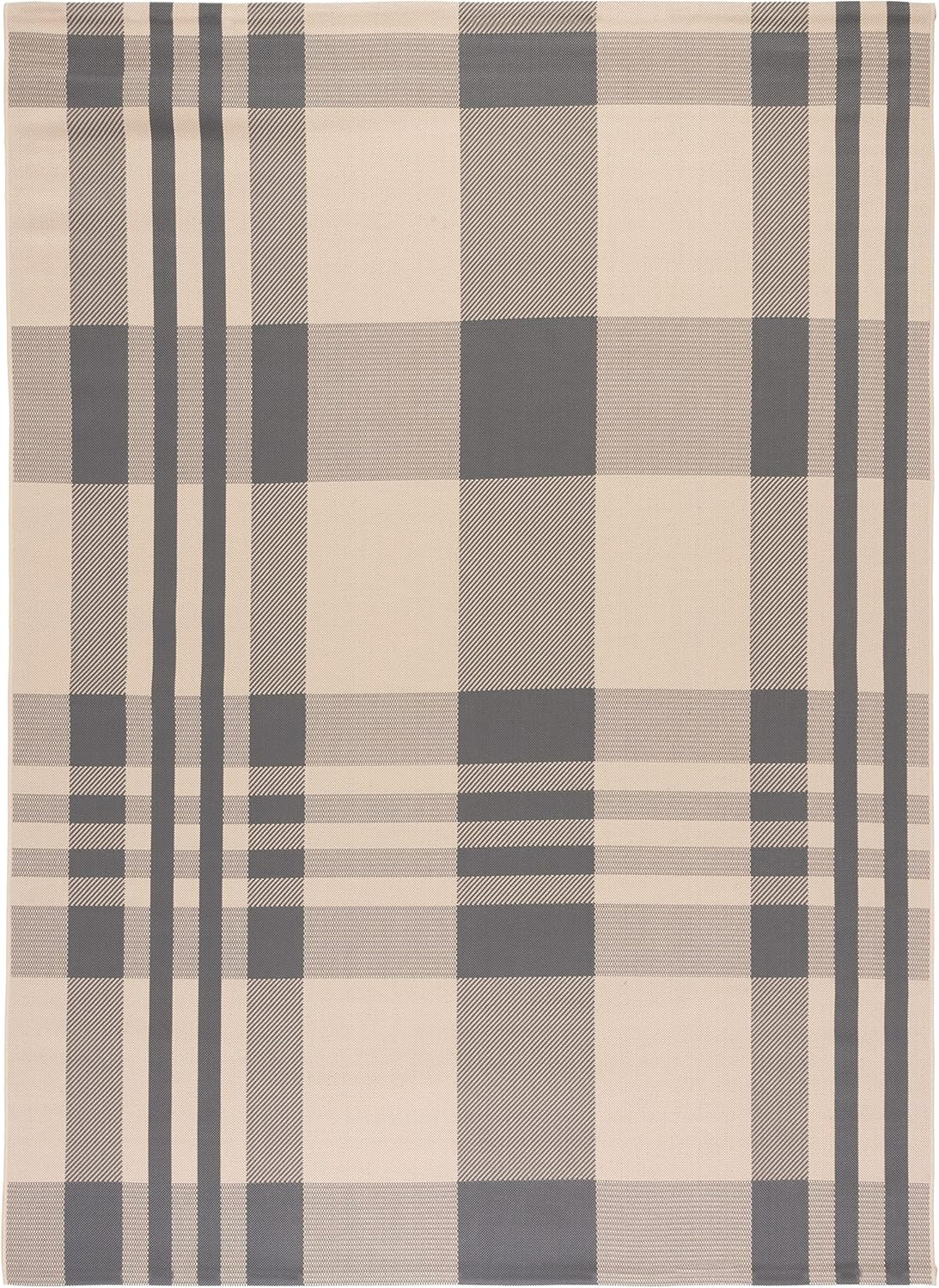 SAFAVIEH Courtyard Benjamin Plaid Indoor/Outdoor Area Rug, 9' x 12', Grey/Bone