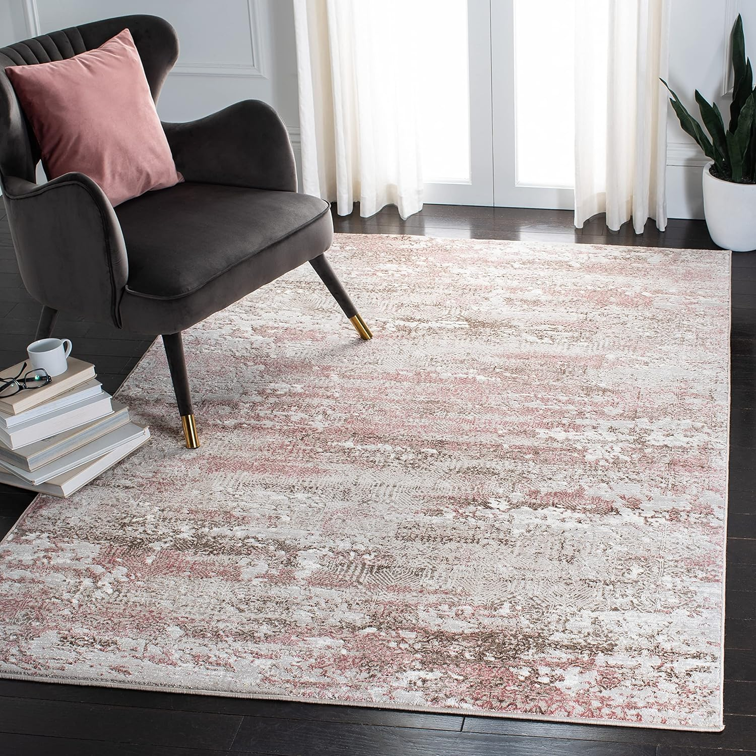 SAFAVIEH Meadow Beulah Abstract Area Rug, Beige/Pink, 6' x 9'