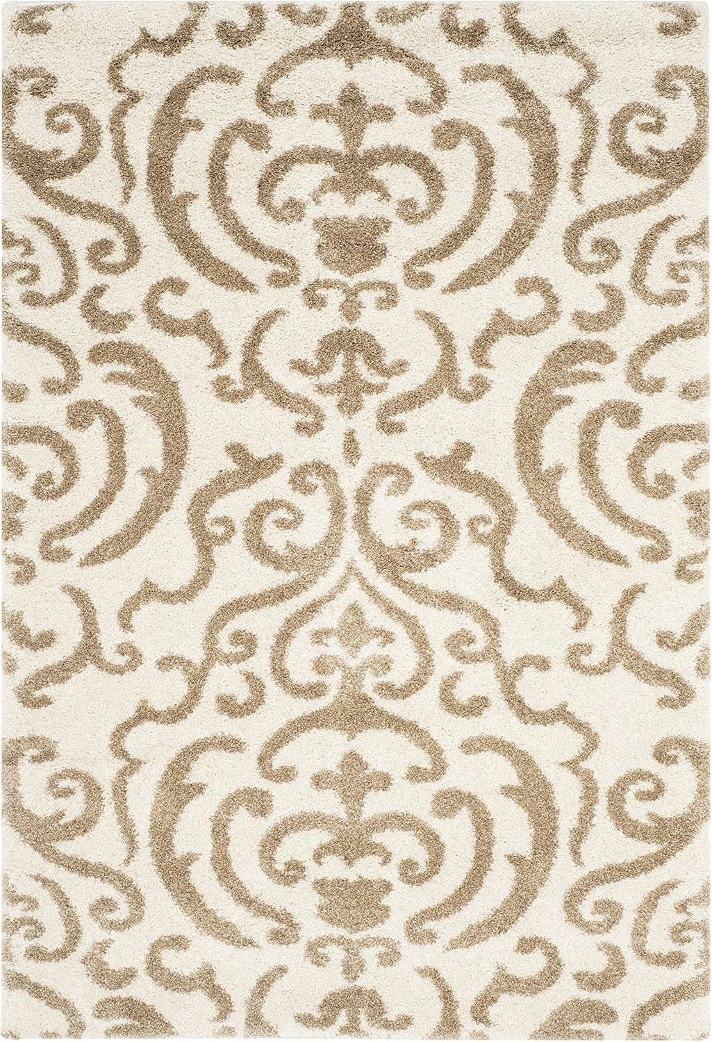 Cream Beige Floral Shag Synthetic Rug 11' x 15'