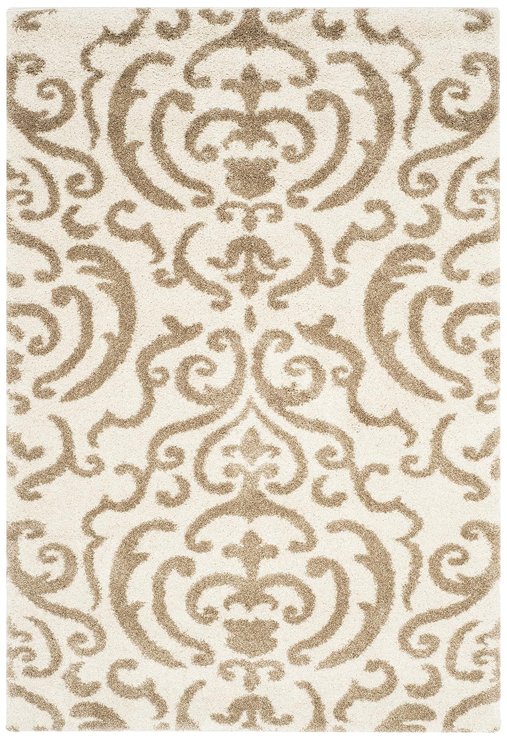 Cream Beige Floral Shag Synthetic Rug 11' x 15'