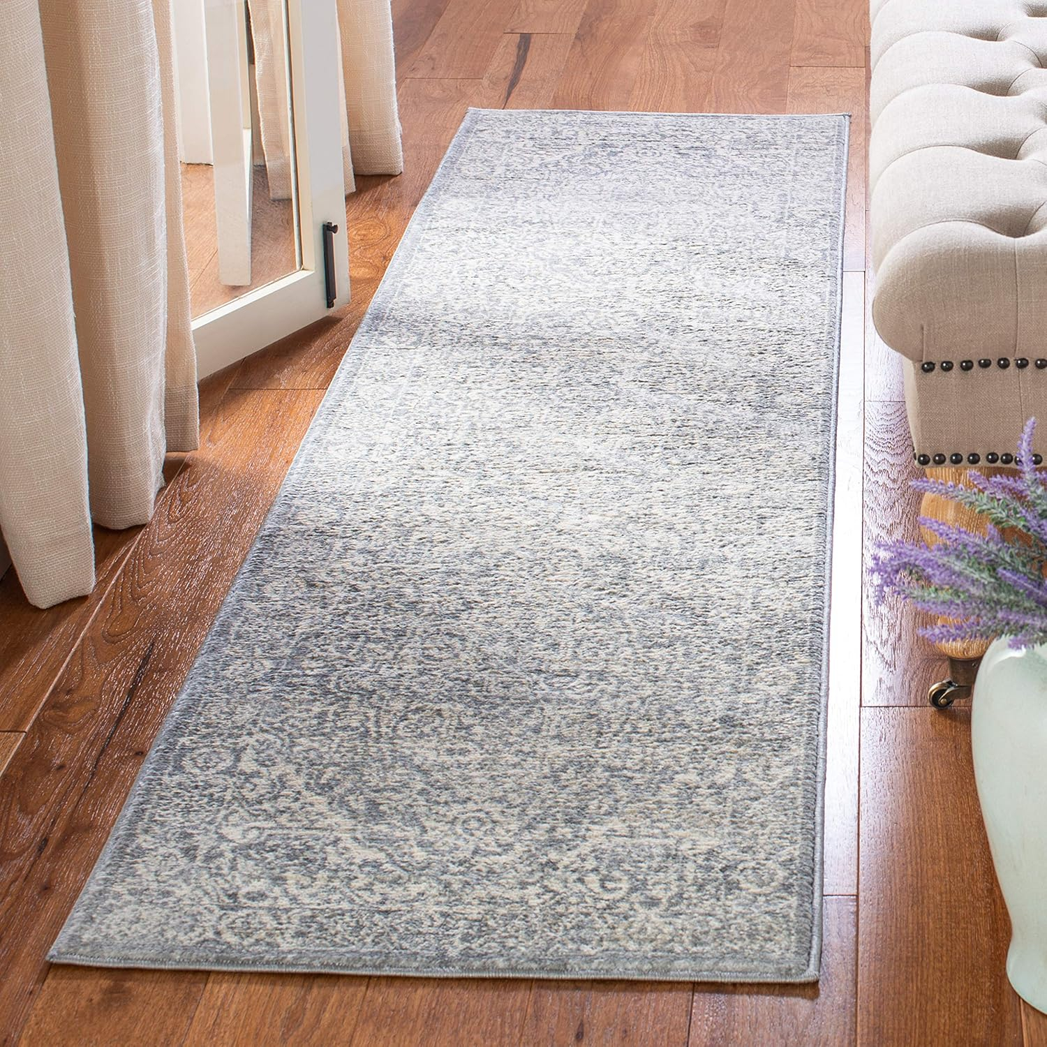 SAFAVIEH Brentwood Adams Oriental Runner Rug, Light Grey/Ivory, 2' x 8'