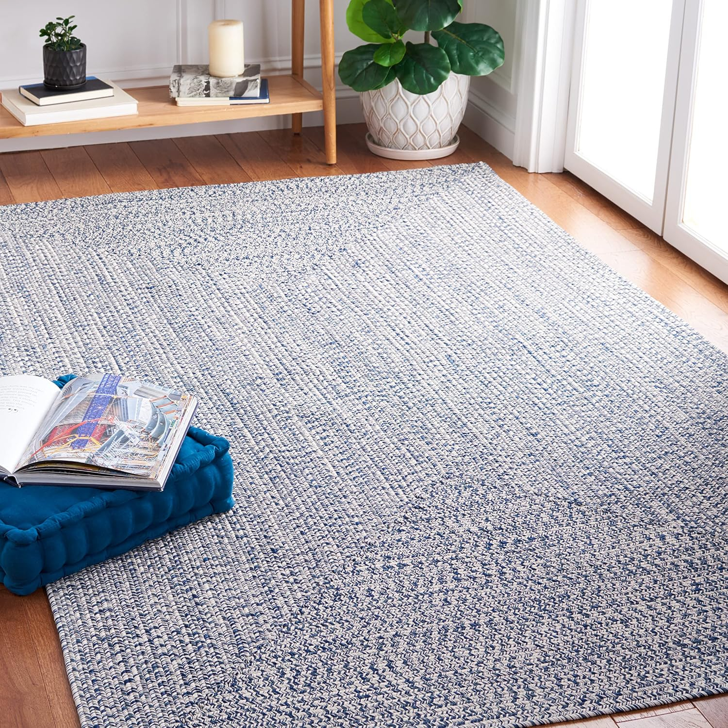 SAFAVIEH Braided Gino Distressed Machine Washable Reversible Area Rug, Dark Blue/Ivory, 3' x 5'