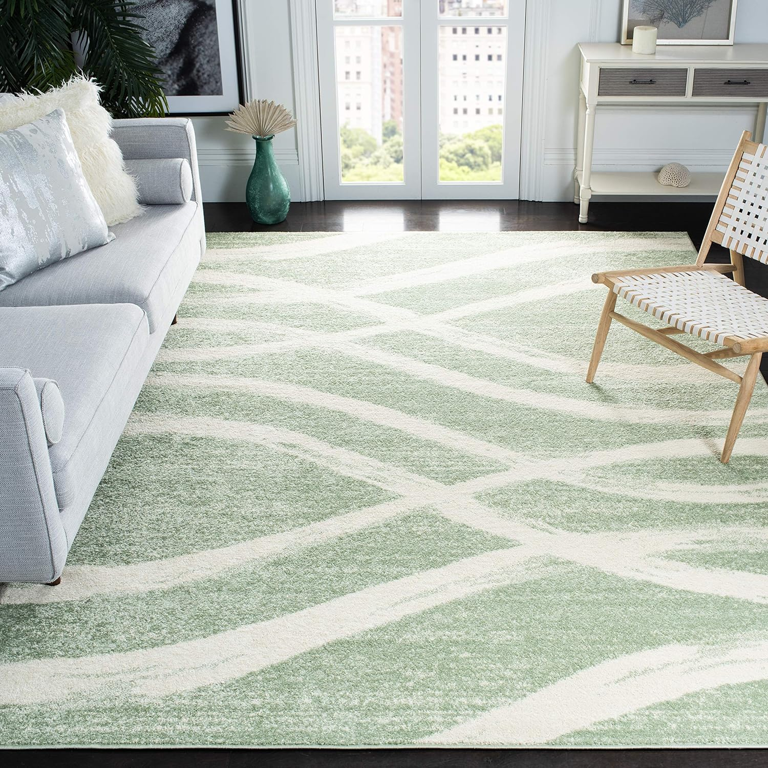SAFAVIEH Adirondack Isidor Geometric Area Rug, Sage/Cream, 12' x 18'