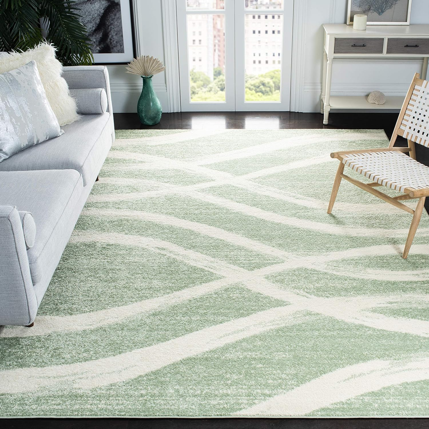 SAFAVIEH Adirondack Isidor Geometric Area Rug, Sage/Cream, 12' x 18'