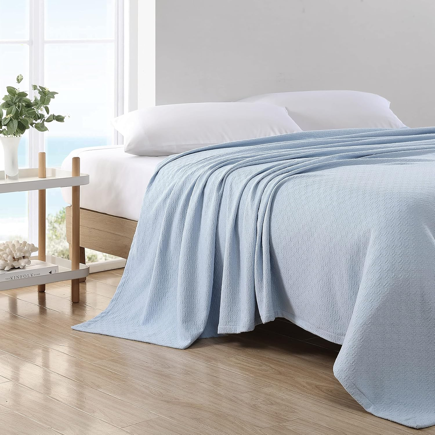 King Size Organic White Cotton Machine Washable Blanket
