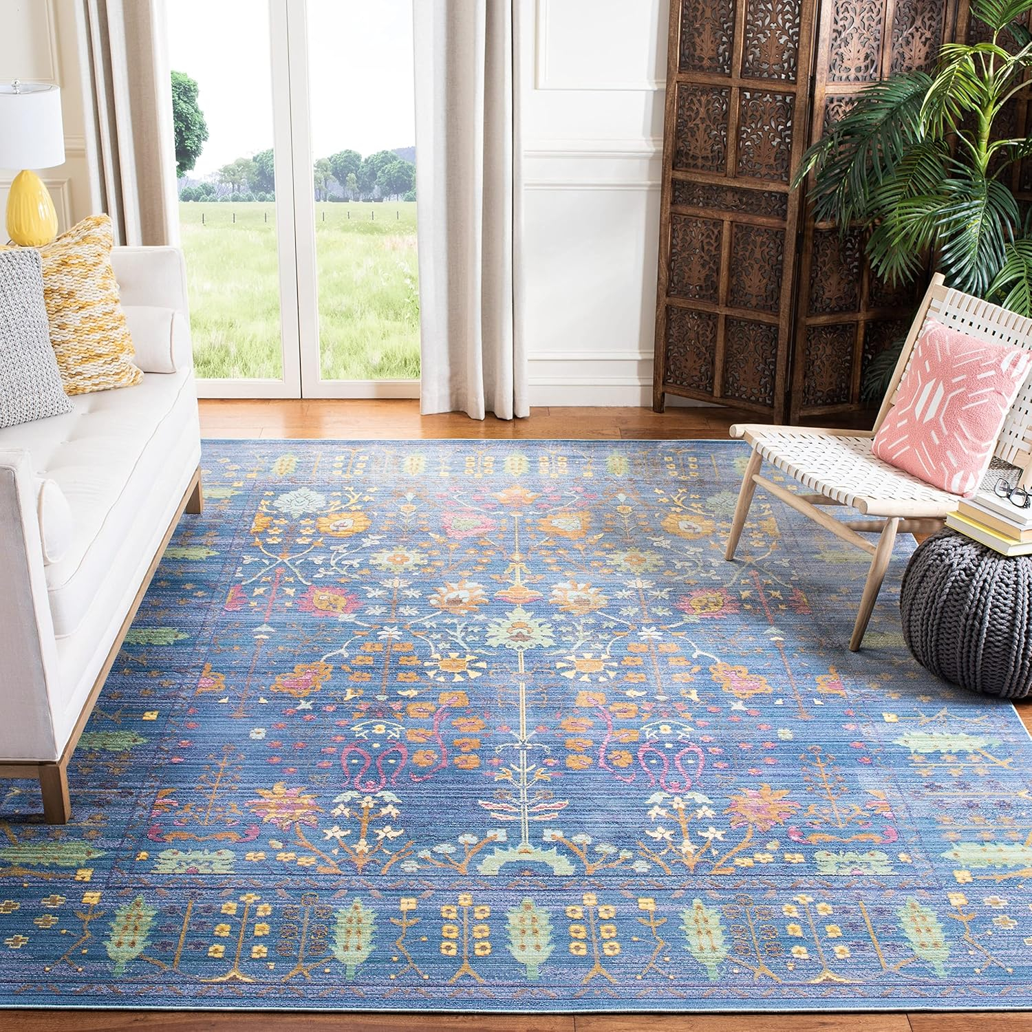 SAFAVIEH Valencia Collection Area Rug - 5' x 8', Steel Blue, Boho Chic Distressed Design, Non-Shedding & Easy Care, Ideal for High Traffic Areas in Living Room, Bedroom (VAL108S)