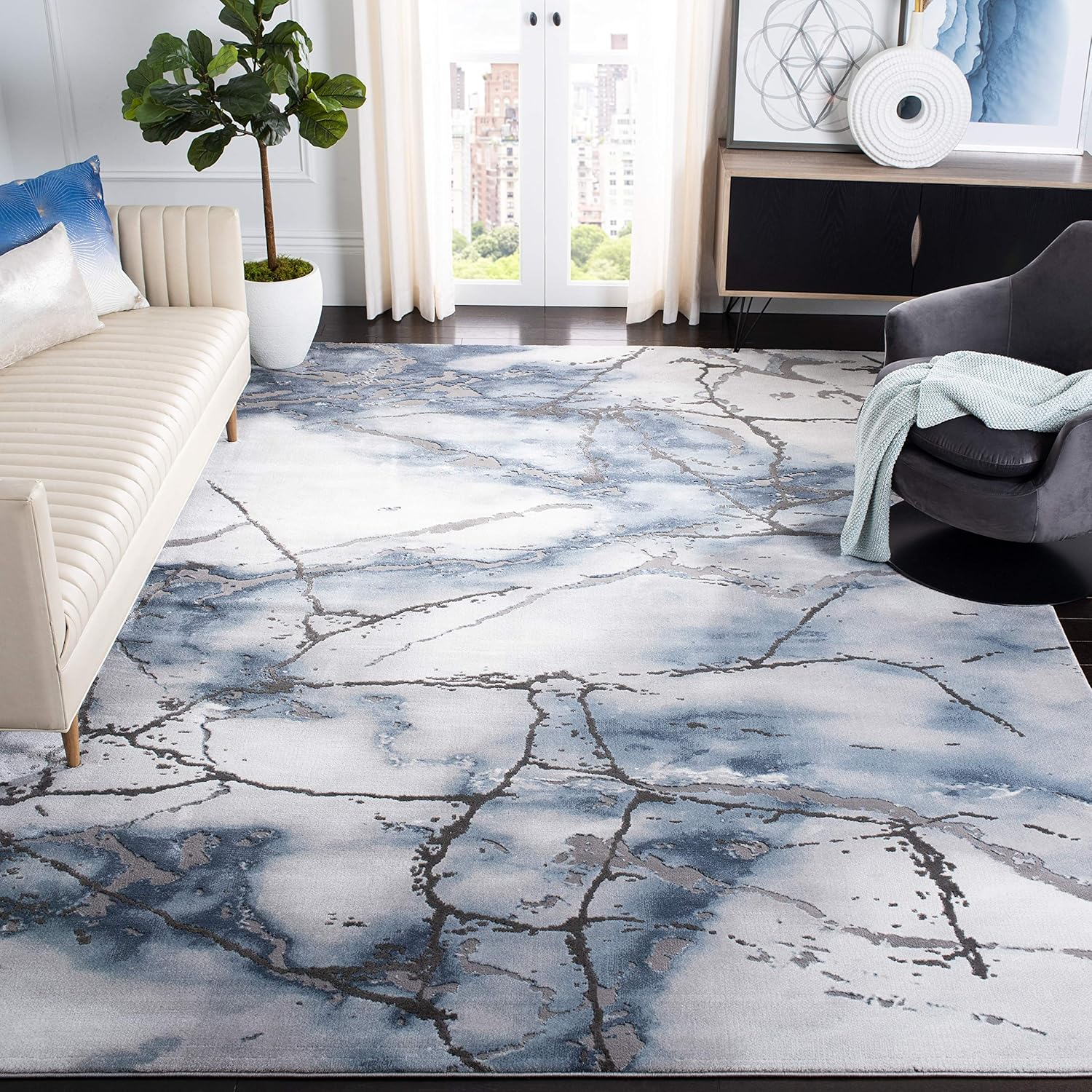 SAFAVIEH Craft Paul Abstract Area Rug, Grey/Gold, 12' x 18'