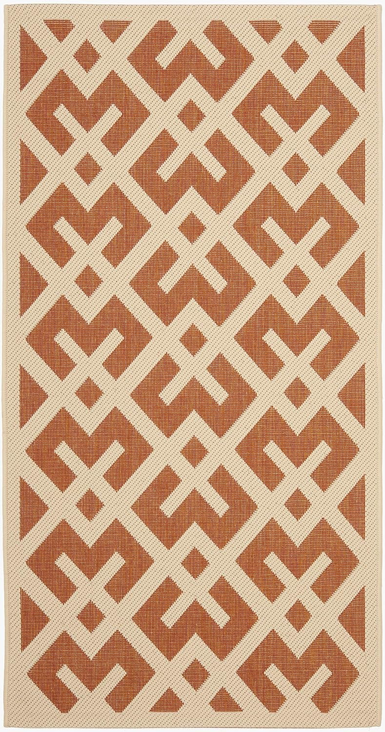 SAFAVIEH Courtyard Alvin Geometric Indoor/Outdoor Area Rug, 2'7" x 5', Terracotta/Bone