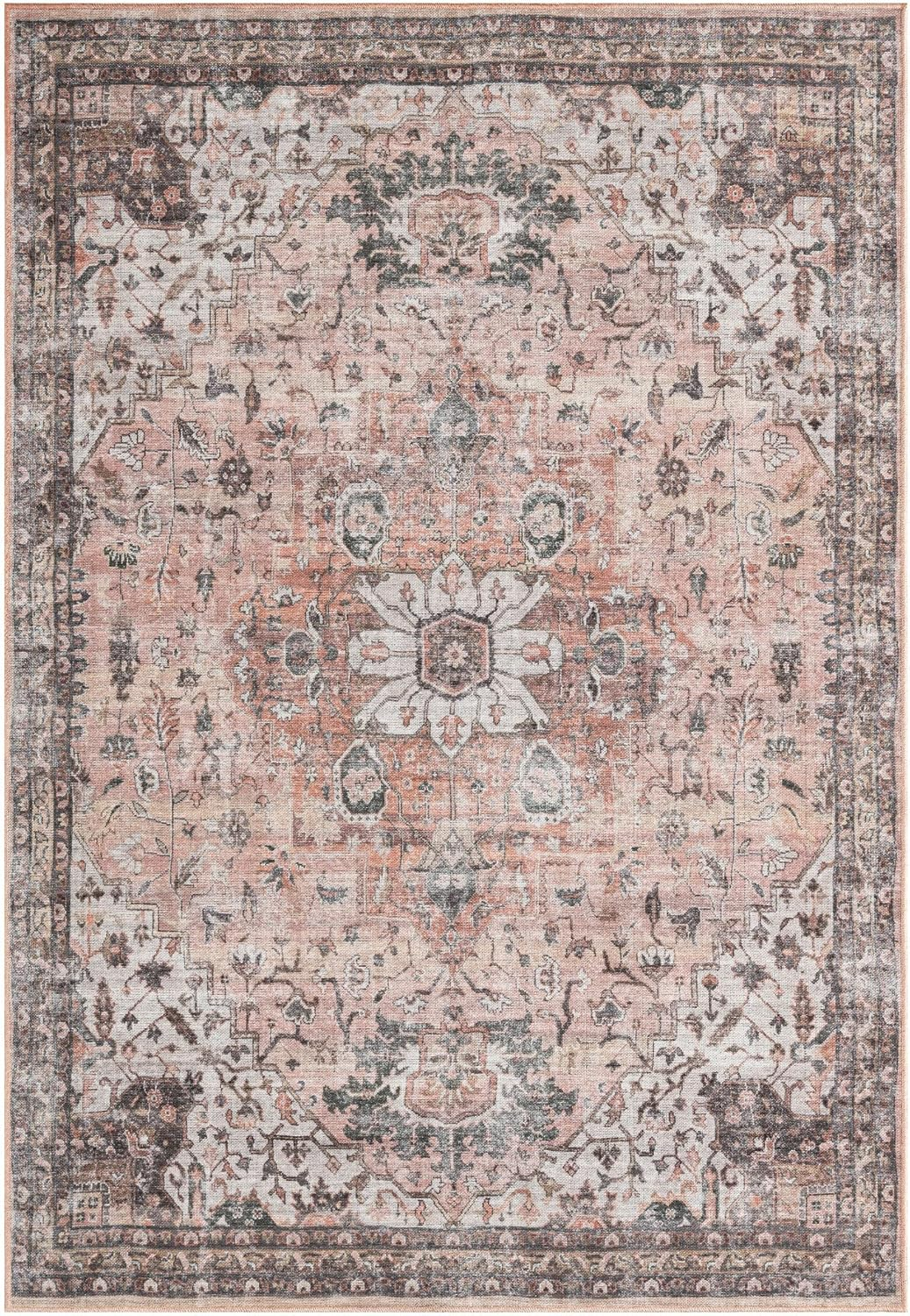 Everwash™ Callaghan Esther Bohemian Medallion Machine Washable Area Rug, Coral, 3'11"x5'6"