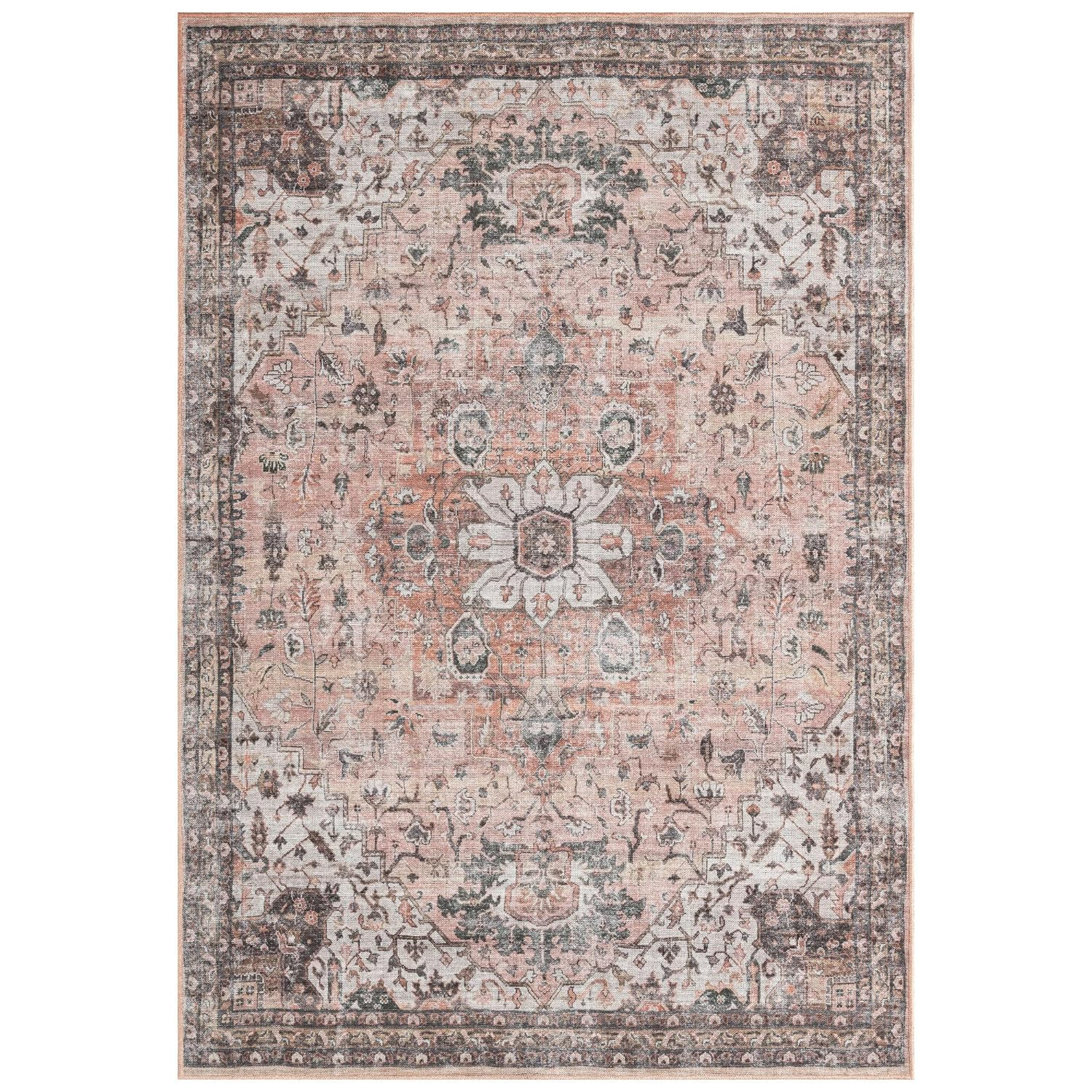 Everwash™ Callaghan Esther Bohemian Medallion Machine Washable Area Rug, Coral, 3'11"x5'6"