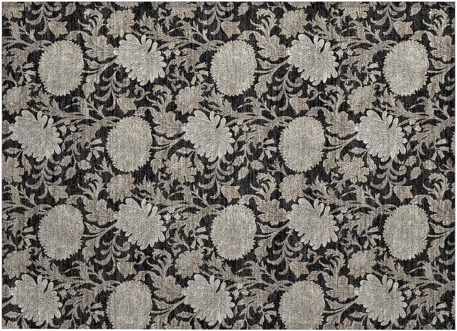 Addison Rugs Machine Washable Indoor/ Outdoor Chantille Floral Rug Black - 1'8" x 2'6"