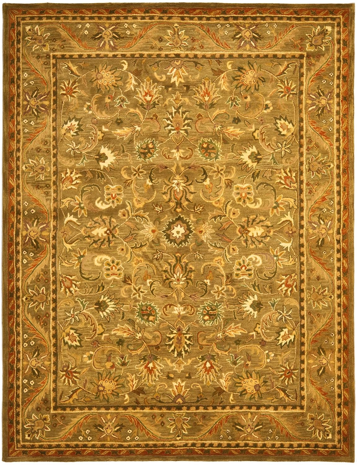 Handmade Olive & Gold Round Wool Tufted Rug