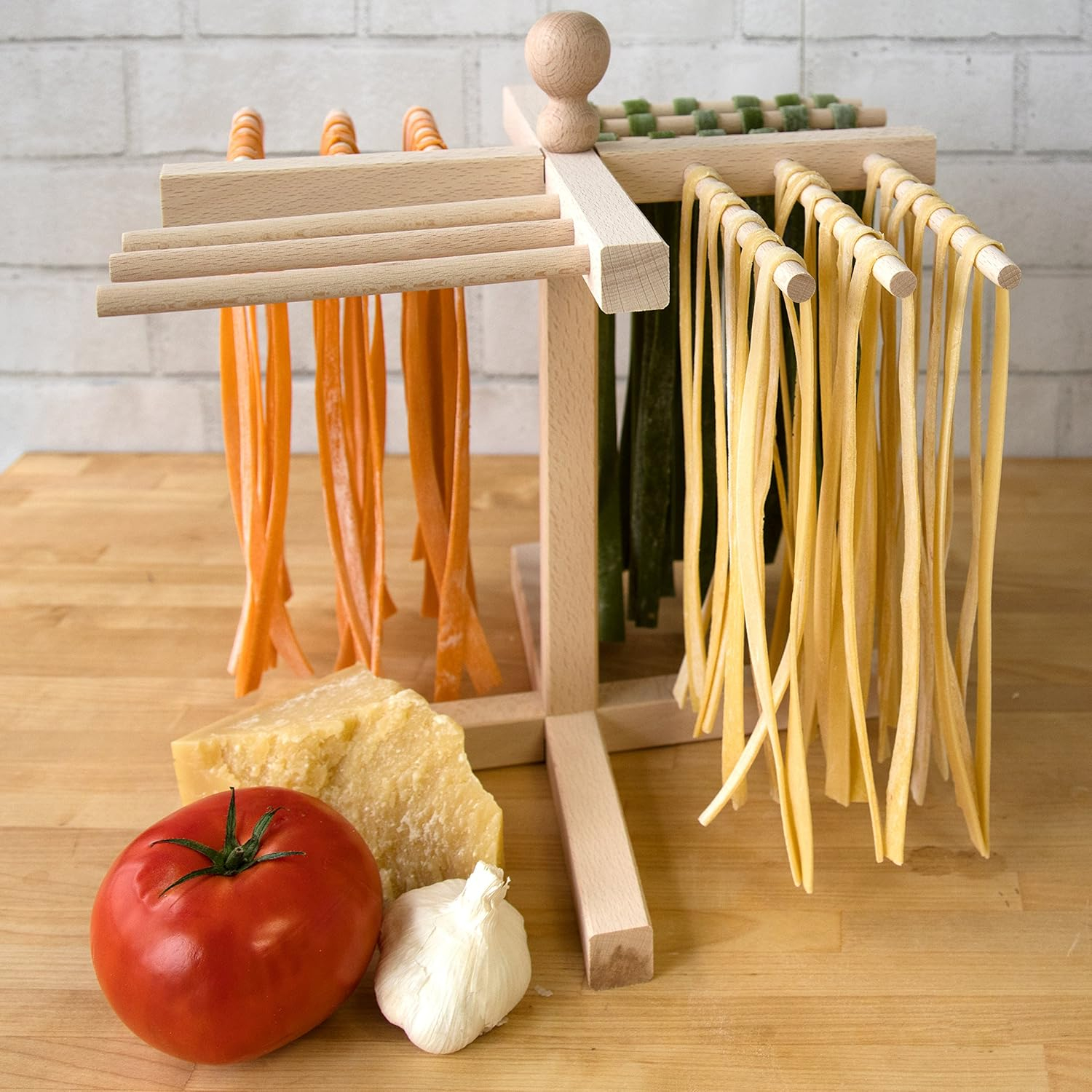 Pasta Drying Rack By Imperia - Holds 1lb of Noodles - Made in Italy with Italian Beech Wood Construction - Must Have Kitchen Accessory to Go with Pasta Makers and Machines, Compact and Quickly Dries