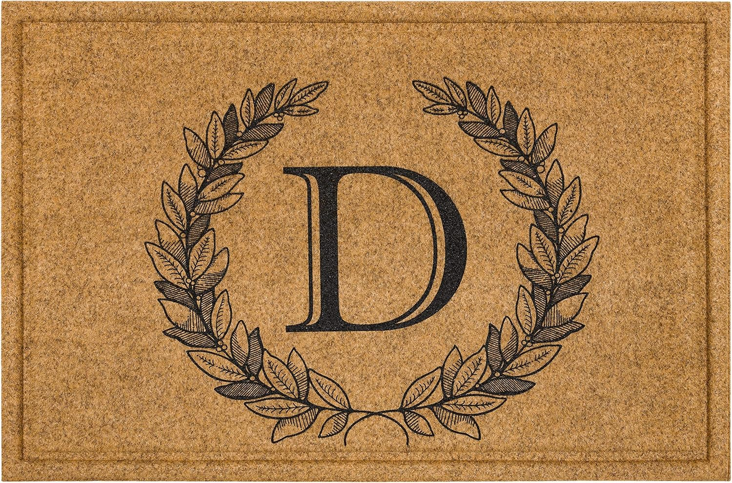 Mohawk Home Laurel Monogram D Low Pile Printed Faux Coir All Weather Eco Friendly Indoor/Outdoor Doormat, Natural, 2' X 3'
