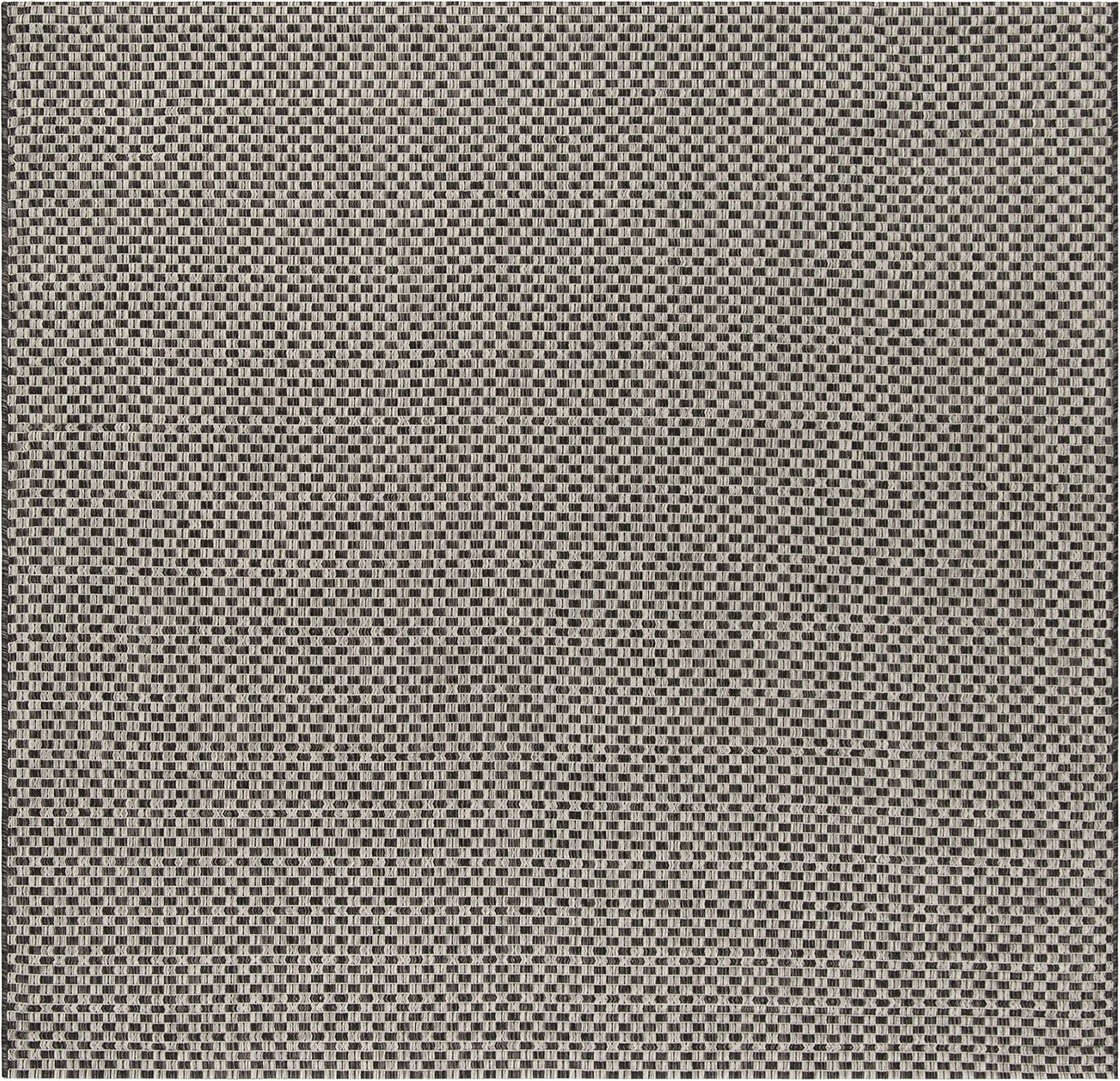 SAFAVIEH Courtyard Blair Checkered Indoor/Outdoor Area Rug, Black/Light Grey, 7'10" x 7'10" Square