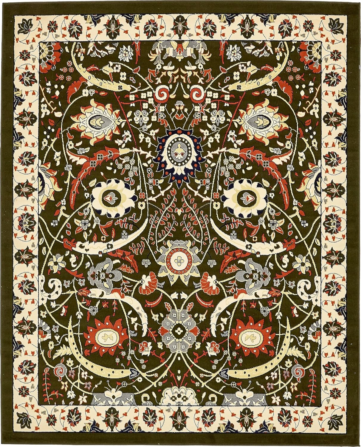 Rugs.com Neda Collection Rug – 8' x 10' Green Low Rug Perfect For Living Rooms, Large Dining Rooms, Open Floorplans