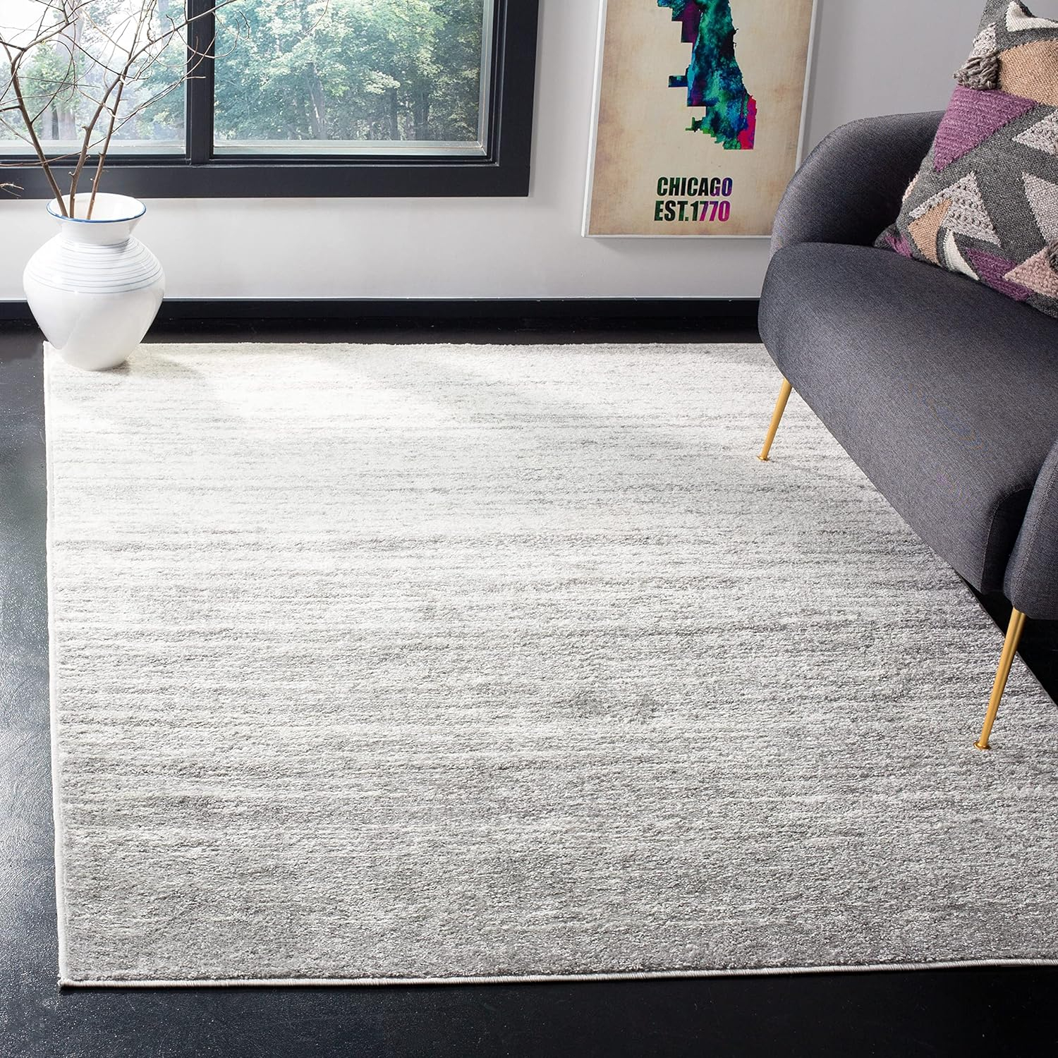 SAFAVIEH Adirondack Esmond Abstract Area Rug, Ivory/Silver, 3' x 3' Square
