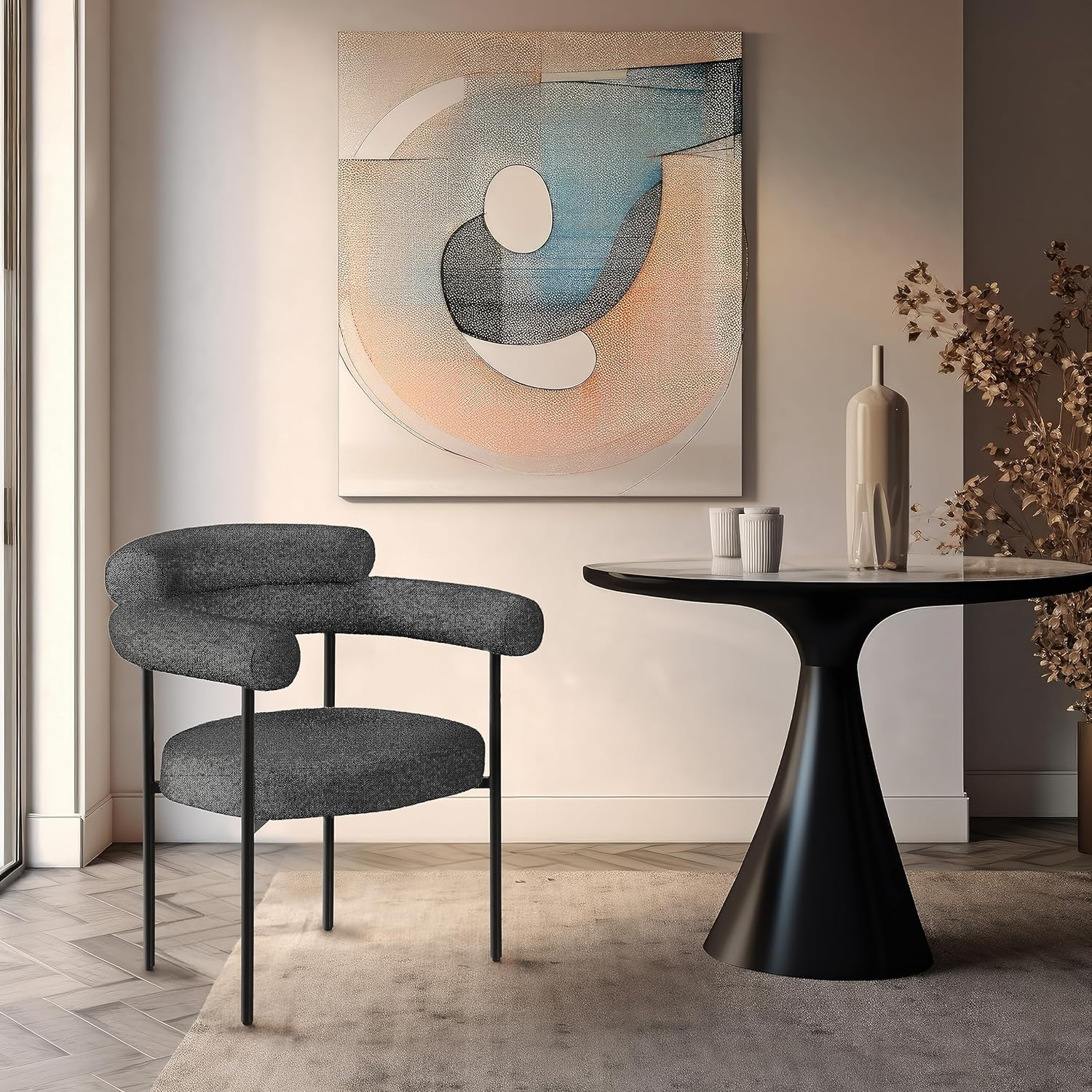 Meridian Furniture Blake Black Boucle Fabric Dining Chair Set of 2