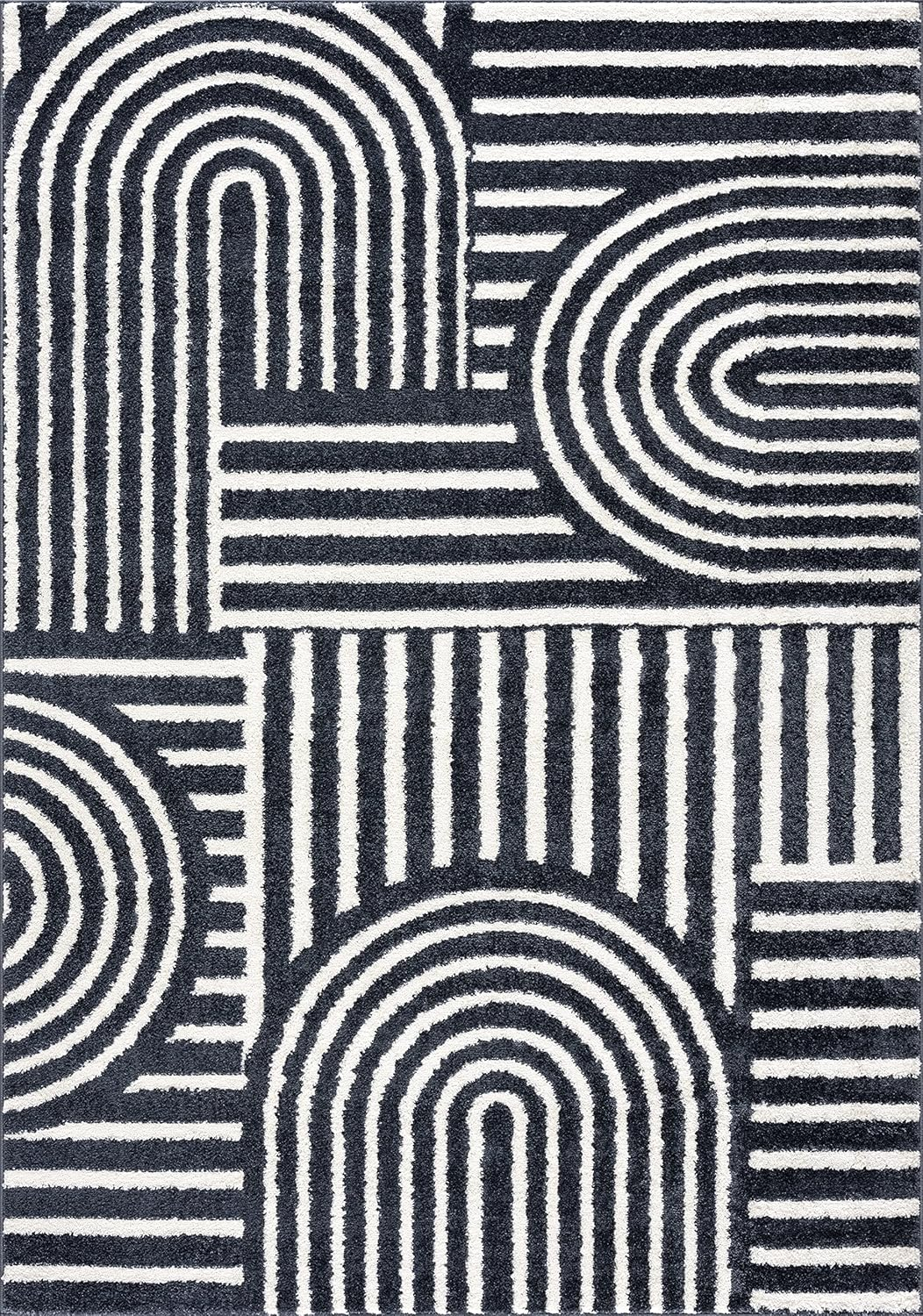 Abani Nuevo Collection Area Rug Mid Century Modern Bedroom Living Room Decor Floor Rug 6 x 9 Cream Charcoal