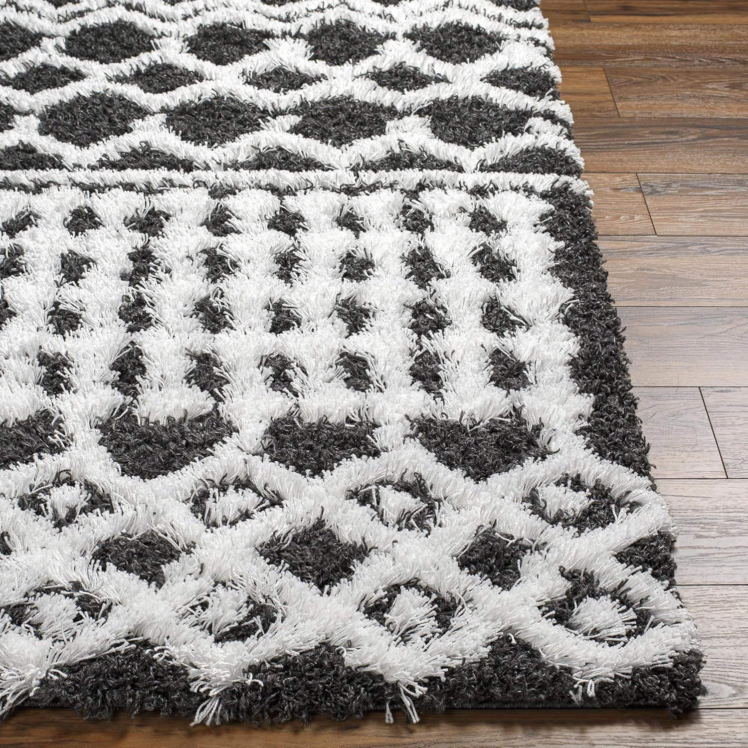 Livabliss Hapsburg Moroccan Shag Runner Area Rug, 2'7" x 7'3" , Black/White
