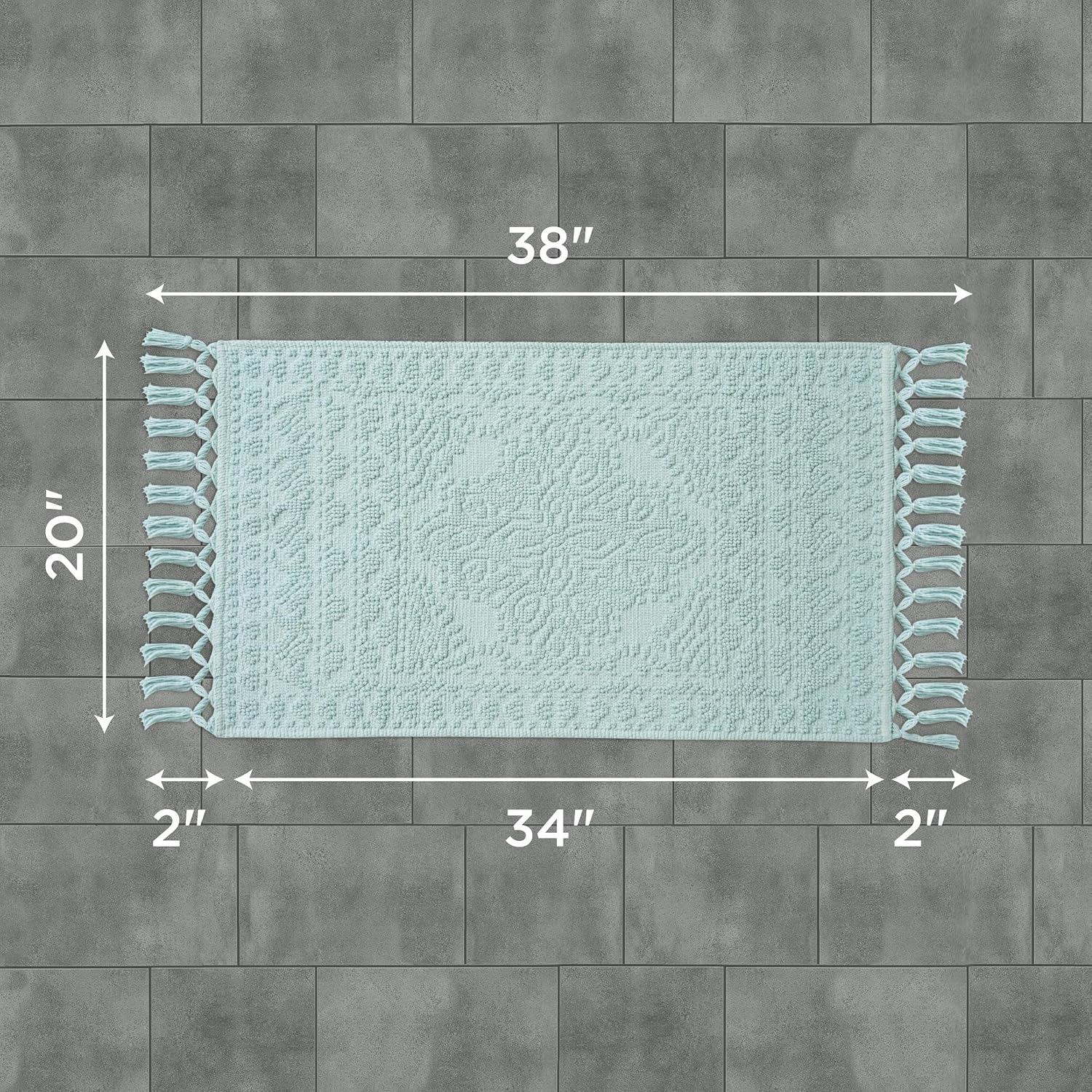 French Connection Nellore Bathroom Rugs, Woven and Beaded Bathroom Mats, Durable Bath Rugs, Thick Bath Mats for Bathroom and Shower Rugs, 20" x 38", Light Blue