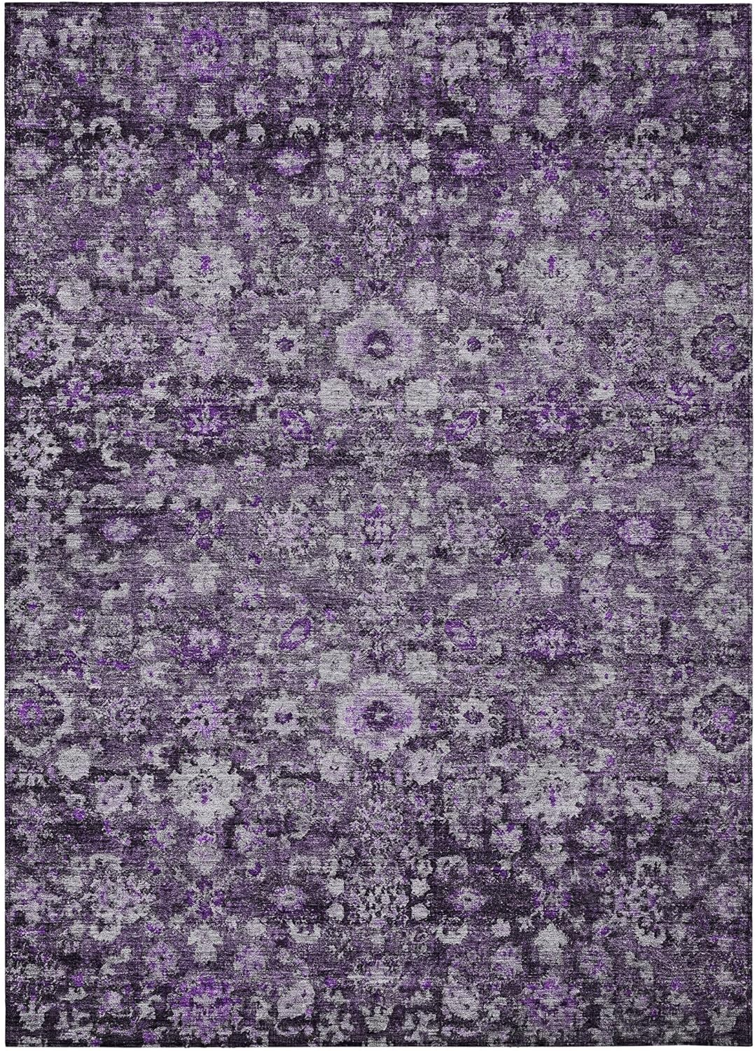 Purple Rectangular Machine-Washable Synthetic Area Rug