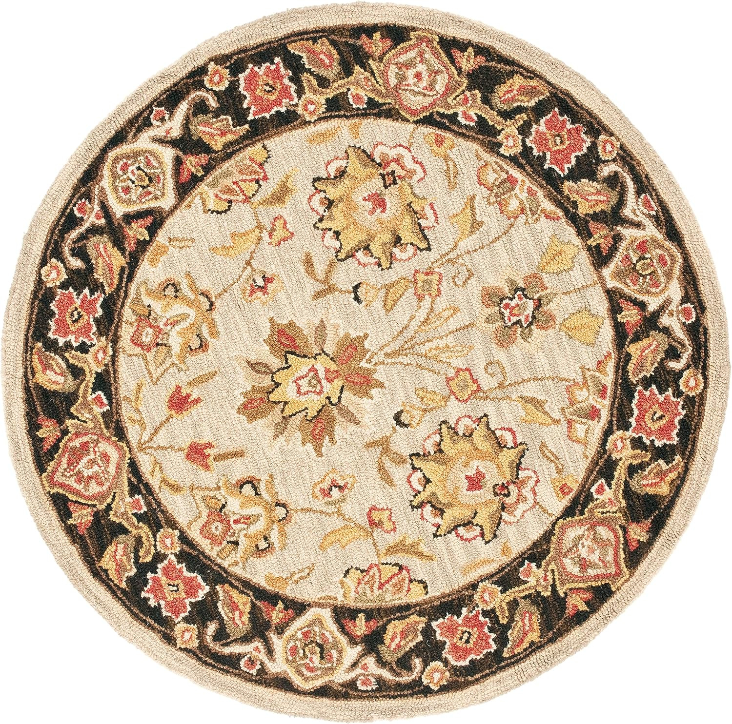 SAFAVIEH Chelsea Kaeden Floral Wool Area Rug, Light Blue/Black, 3' x 3' Round