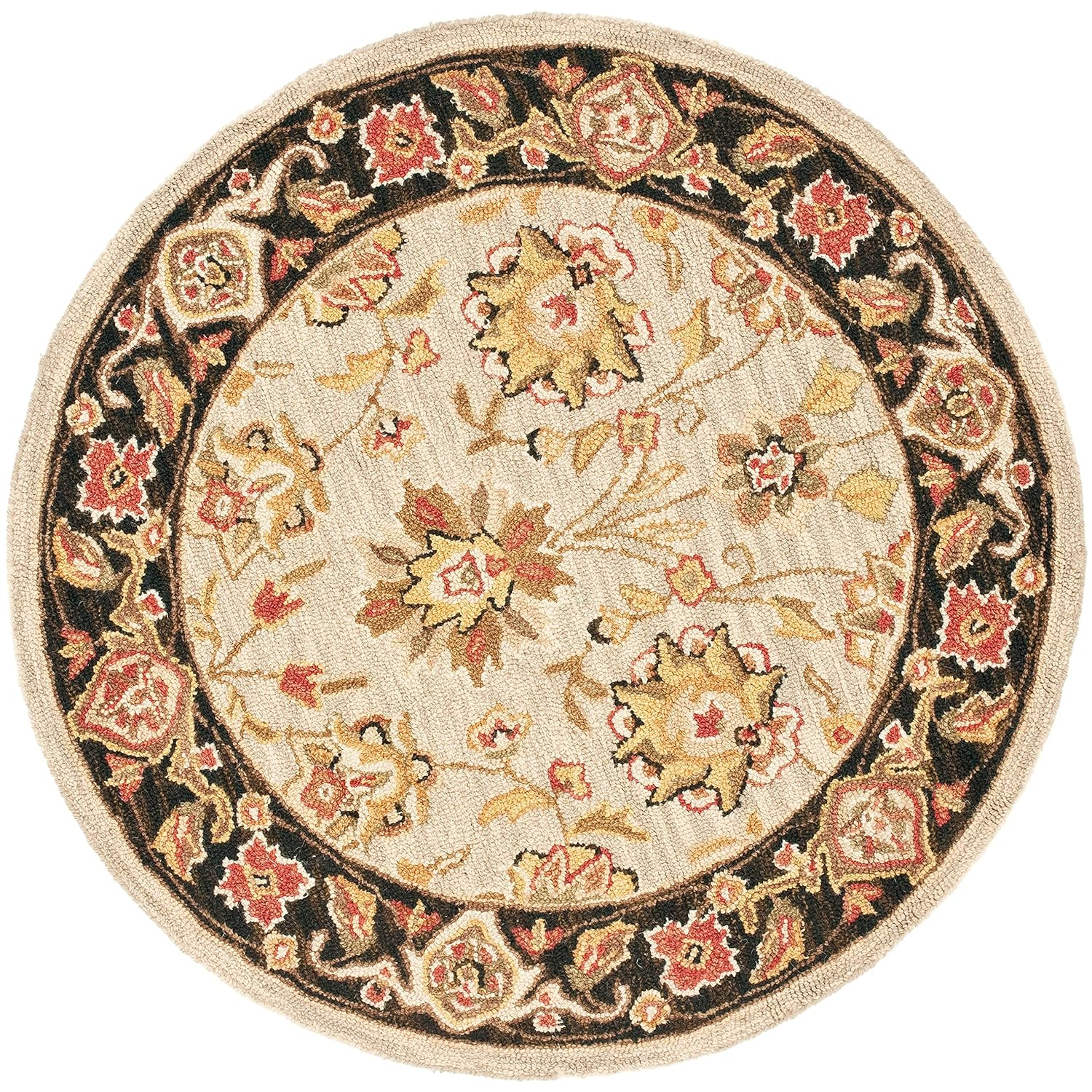 SAFAVIEH Chelsea Kaeden Floral Wool Area Rug, Light Blue/Black, 3' x 3' Round