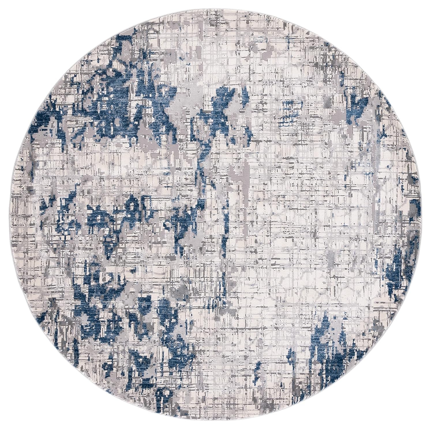 SAFAVIEH Meadow Bairre Abstract Area Rug, Ivory Grey/Blue, 6'7" x 6'7" Round