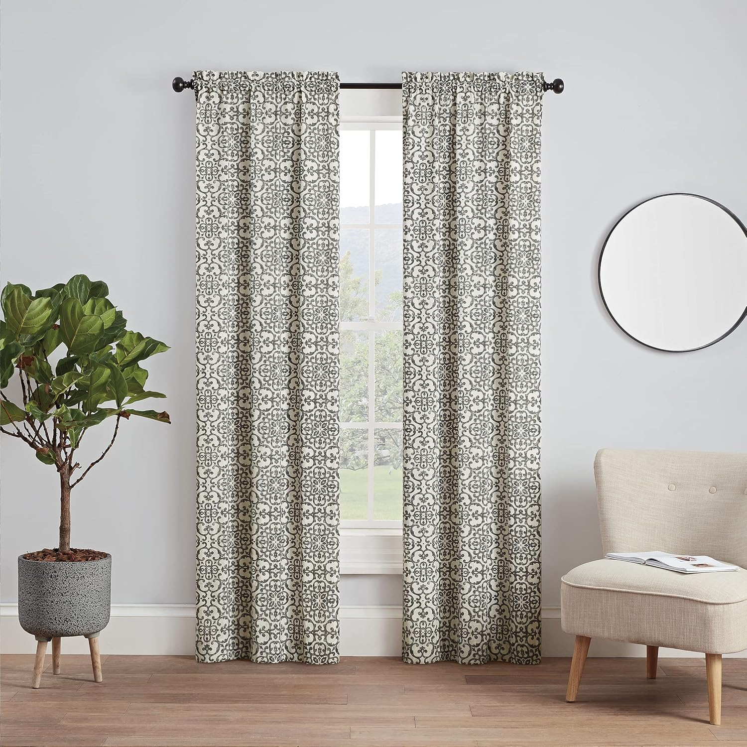 Pairs to Go Brockwell Distressed Medallion Rod Pocket Curtains, 28” x 63” (2 Panels)