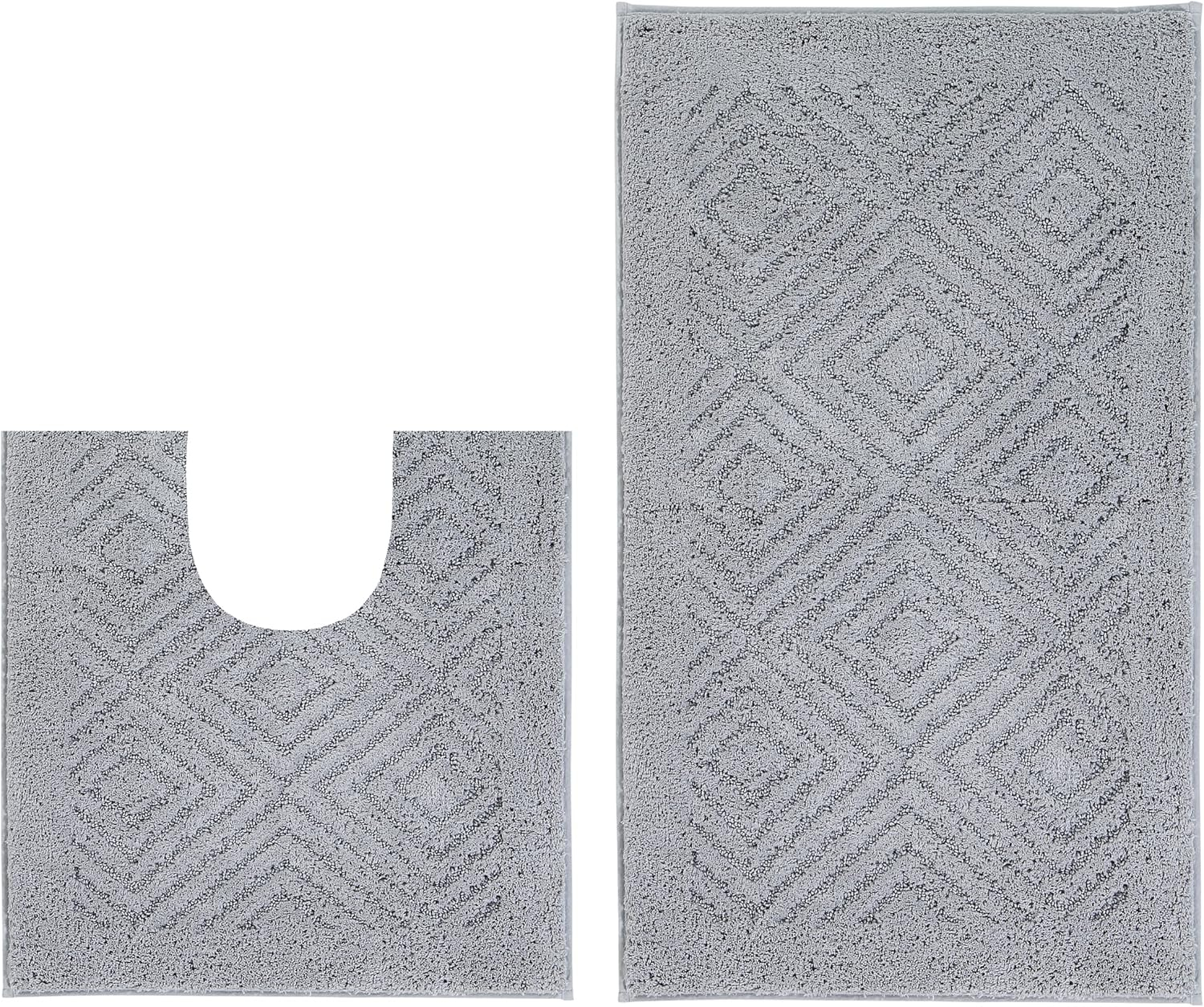Better Trends 2 Piece Bathroom Rug Set 100% Cotton Non-Slip Washable Bath Mat, Soft & Absorbent Bath Rugs for Bath Room, Shower, Bathtub & Spa Floors Silver Trier Collection