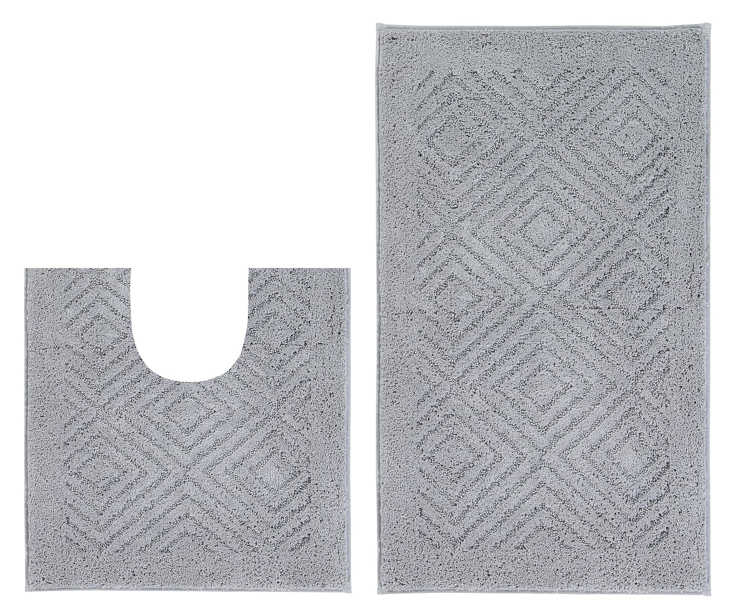 Silver Diamond Pattern Cotton Non-Slip Washable Bath Mat Set