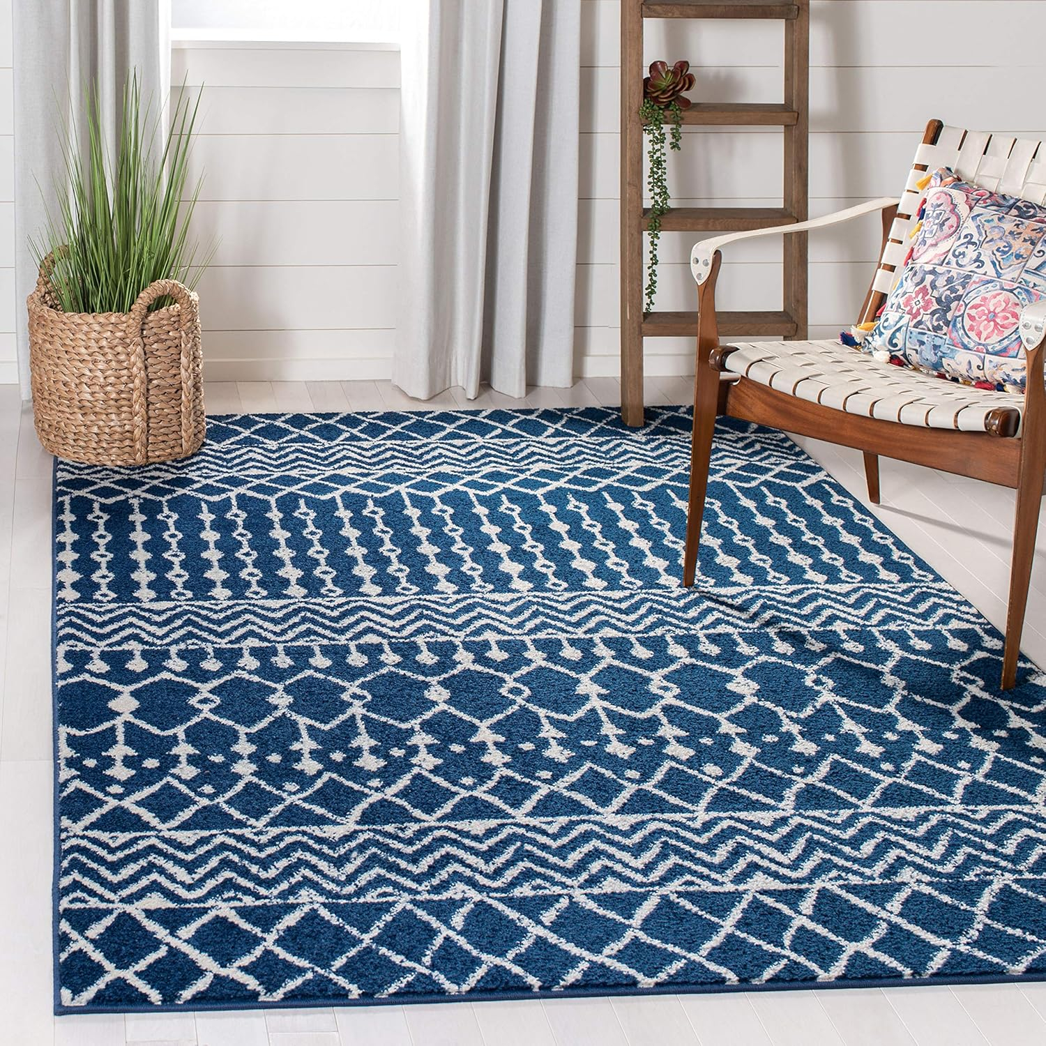 SAFAVIEH Tulum Glen Moroccan Geometric Area Rug, 10' x 10' Square, Navy/Ivory