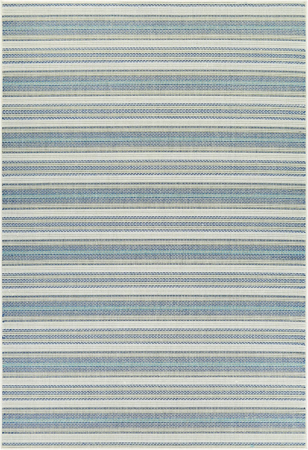 Couristan Monaco Marbella Indoor / Outdoor Area Rug, Ivory-Sand-Azure Blue, 5'3" x 7'6"