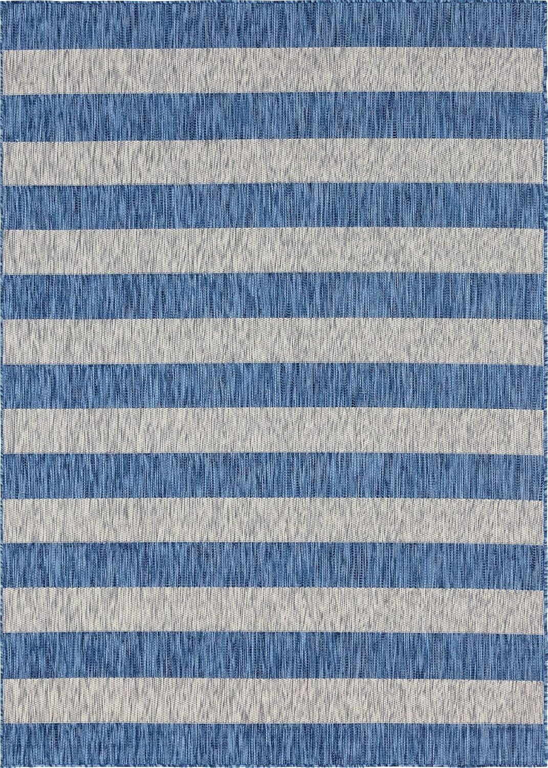 Unique Loom Outdoor Striped Collection Area Rug - Distressed Stripe (7' 1" x 10' Rectangle Blue/Ivory)