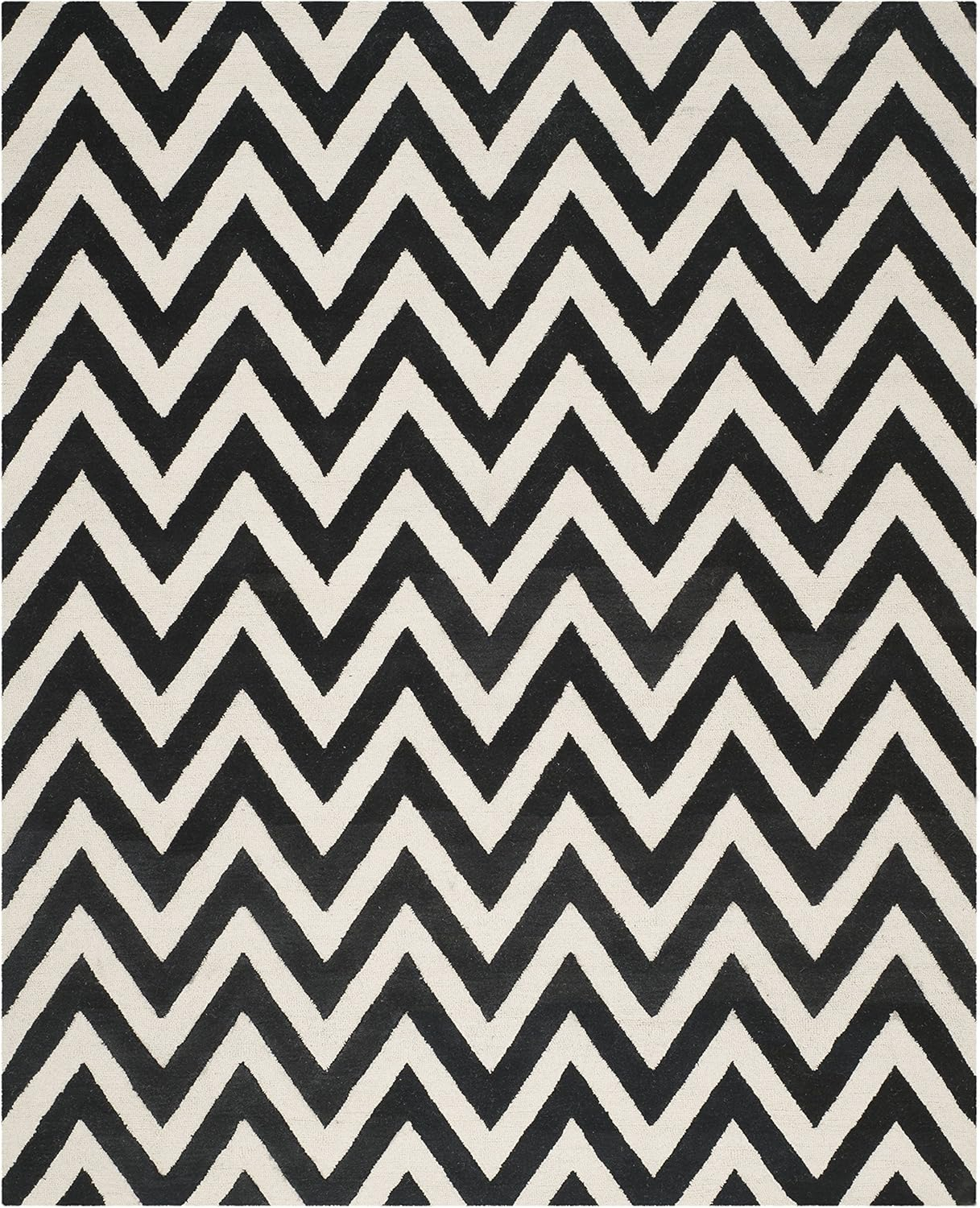 SAFAVIEH Cambridge Kaitlyn Zig Zag Stripes Wool Area Rug, Black/Ivory, 8' x 10'