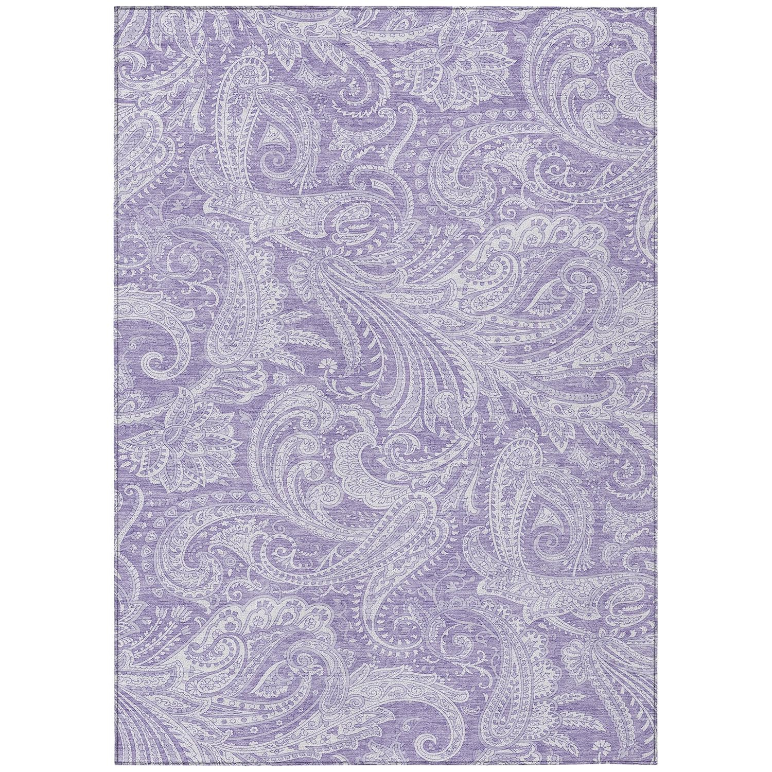 Lavender Paisley Synthetic Washable 5' x 7' Area Rug