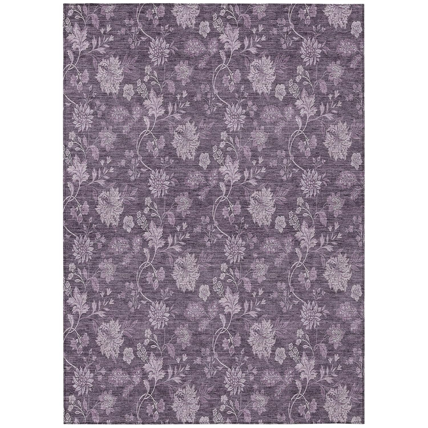 Plum Floral Rectangular Synthetic Indoor/Outdoor Area Rug